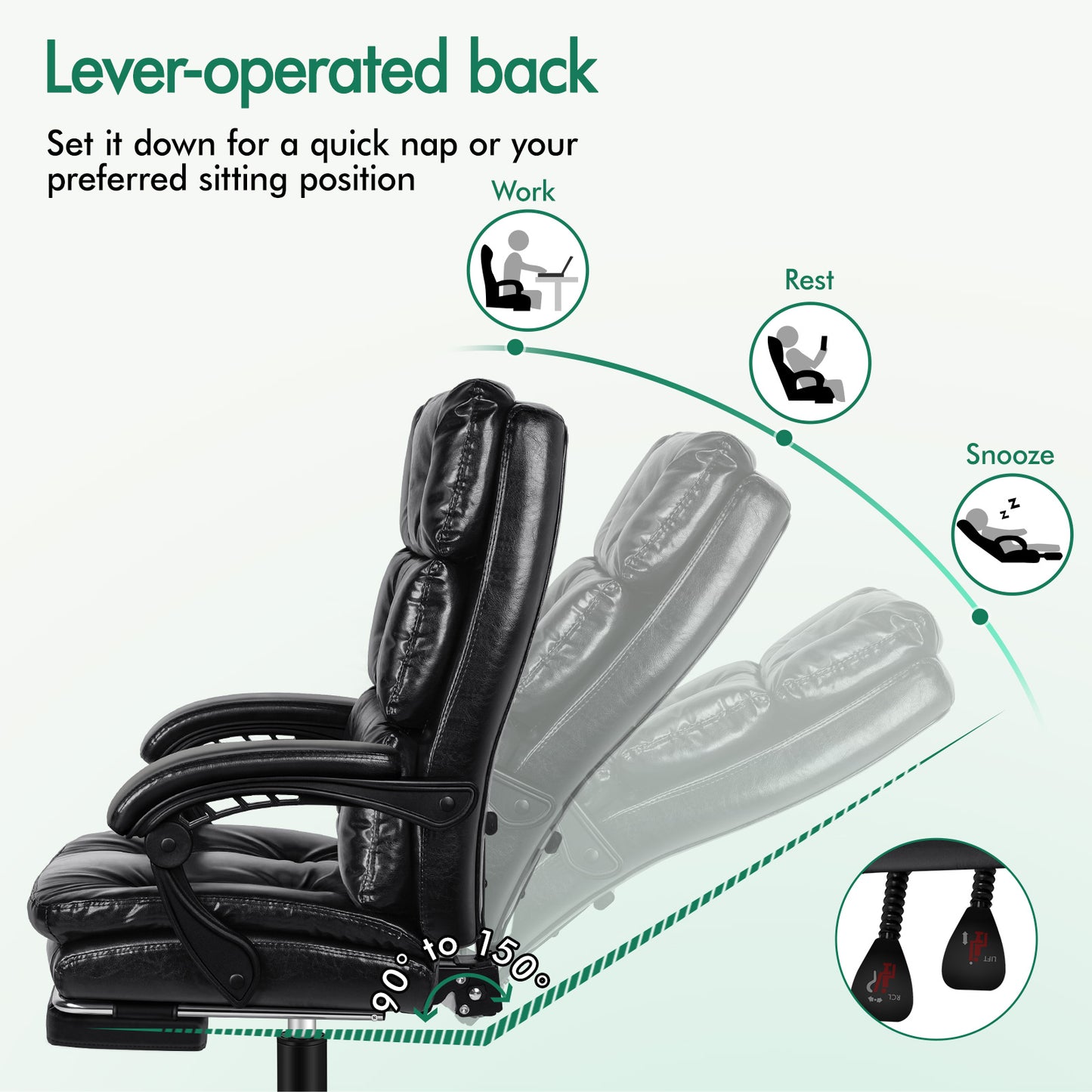 ELFORDSON Office Chair Executive Computer PU Leather Seat Work Recliner Gaming