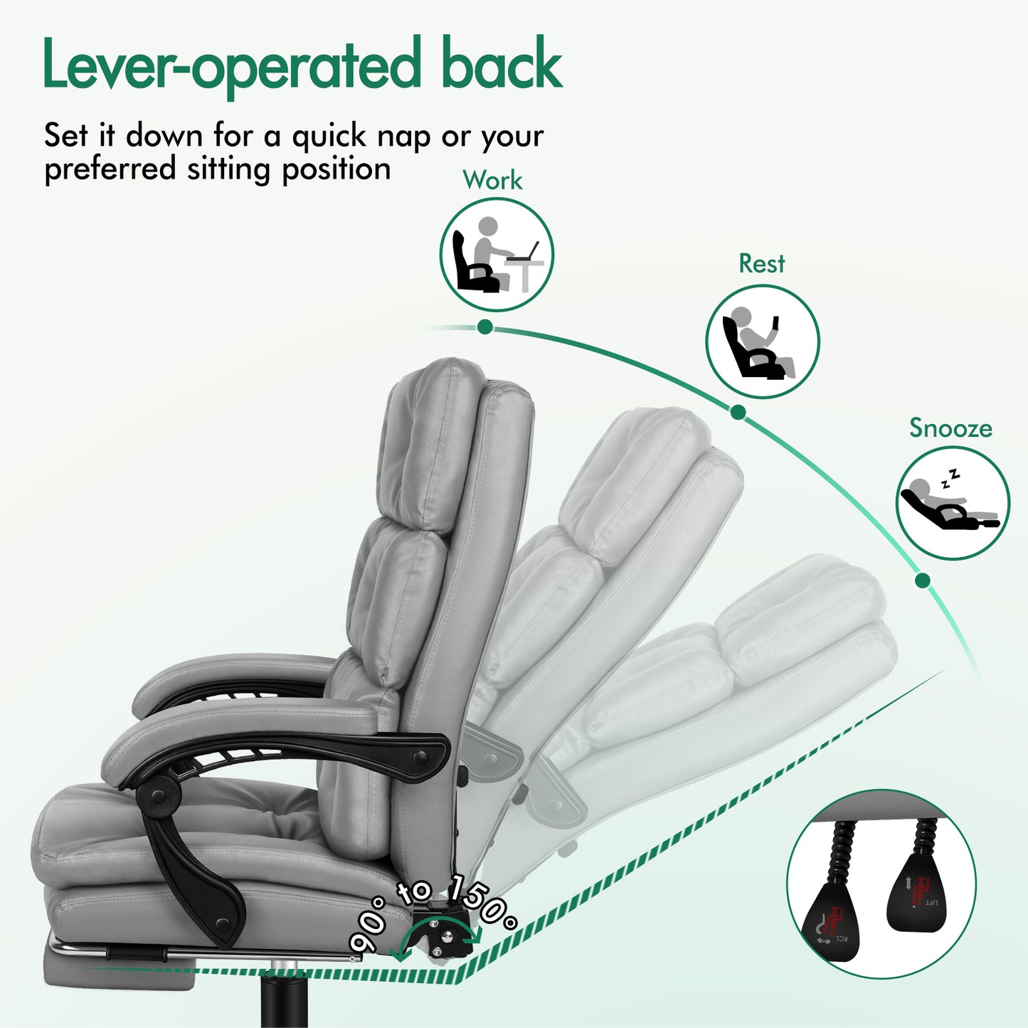 ELFORDSON Office Chair Executive Computer PU Leather Seat Work Recliner Gaming