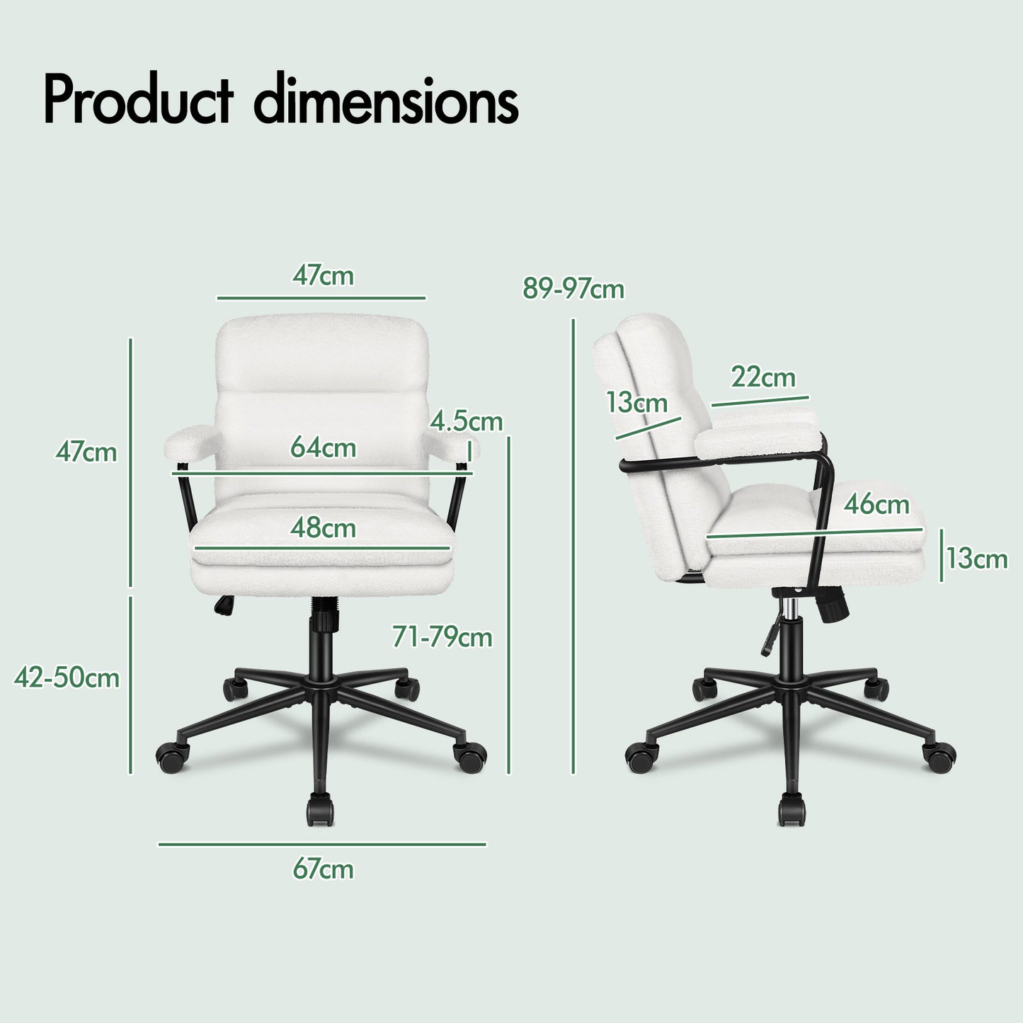 ELFORDSON Office Chair Ergonomic Executive Computer Work Seat Boucle White