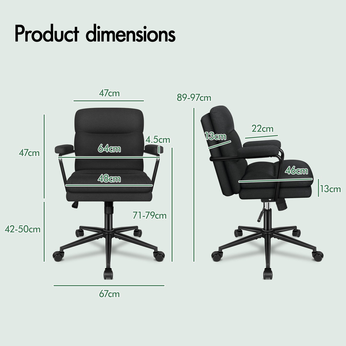 ELFORDSON Office Chair Ergonomic Executive Computer Work Seat Fabric Black