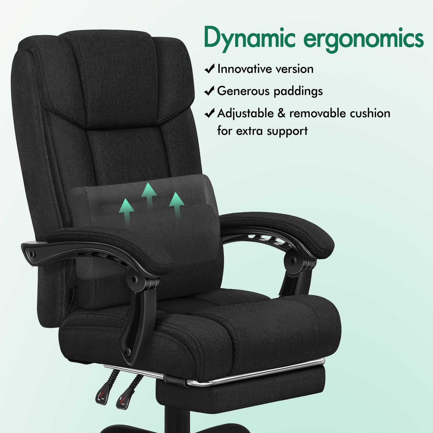 ELFORDSON Office Chair Executive Computer Gaming Fabric Seat Recliner Black