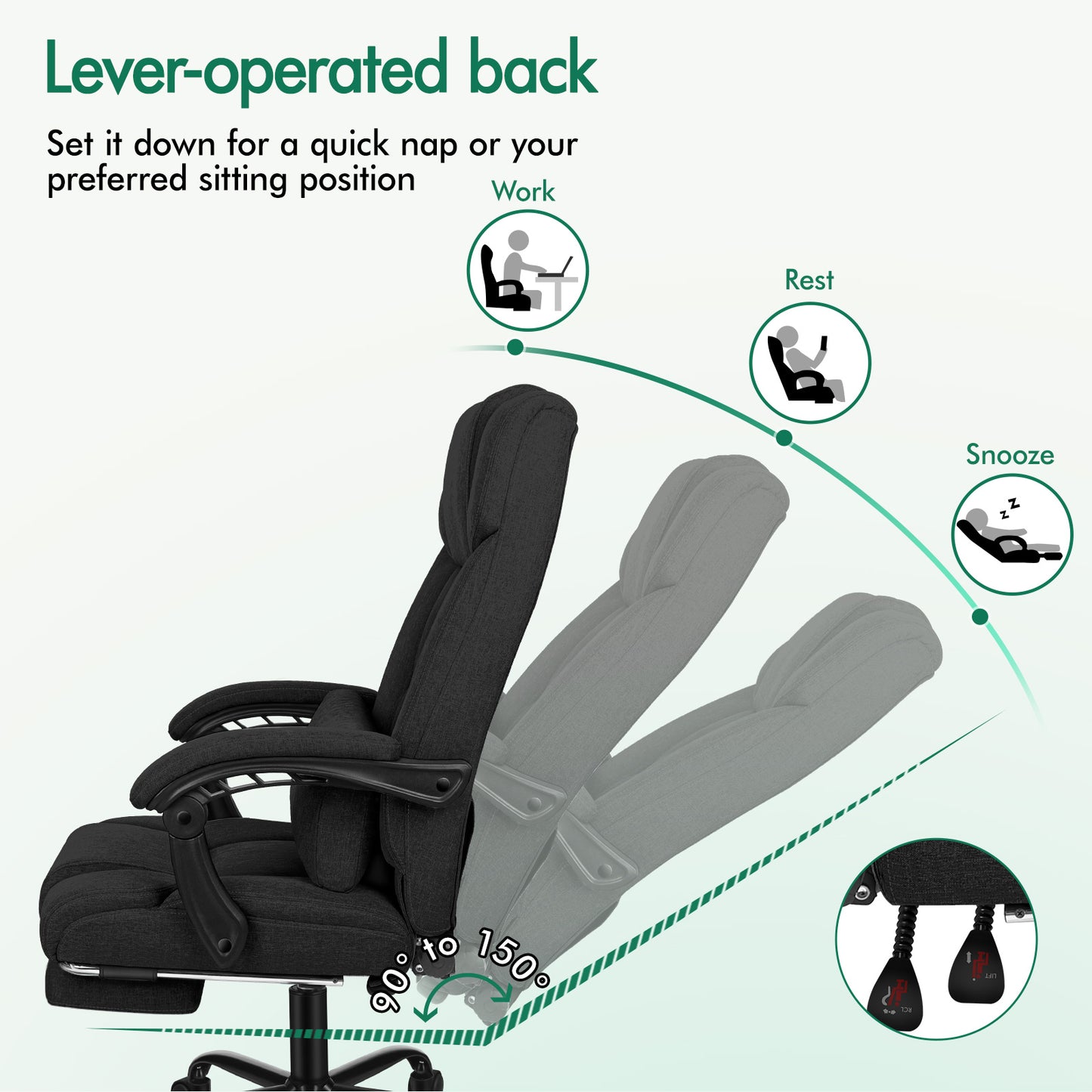 ELFORDSON Office Chair Executive Computer Gaming Fabric Seat Recliner Black