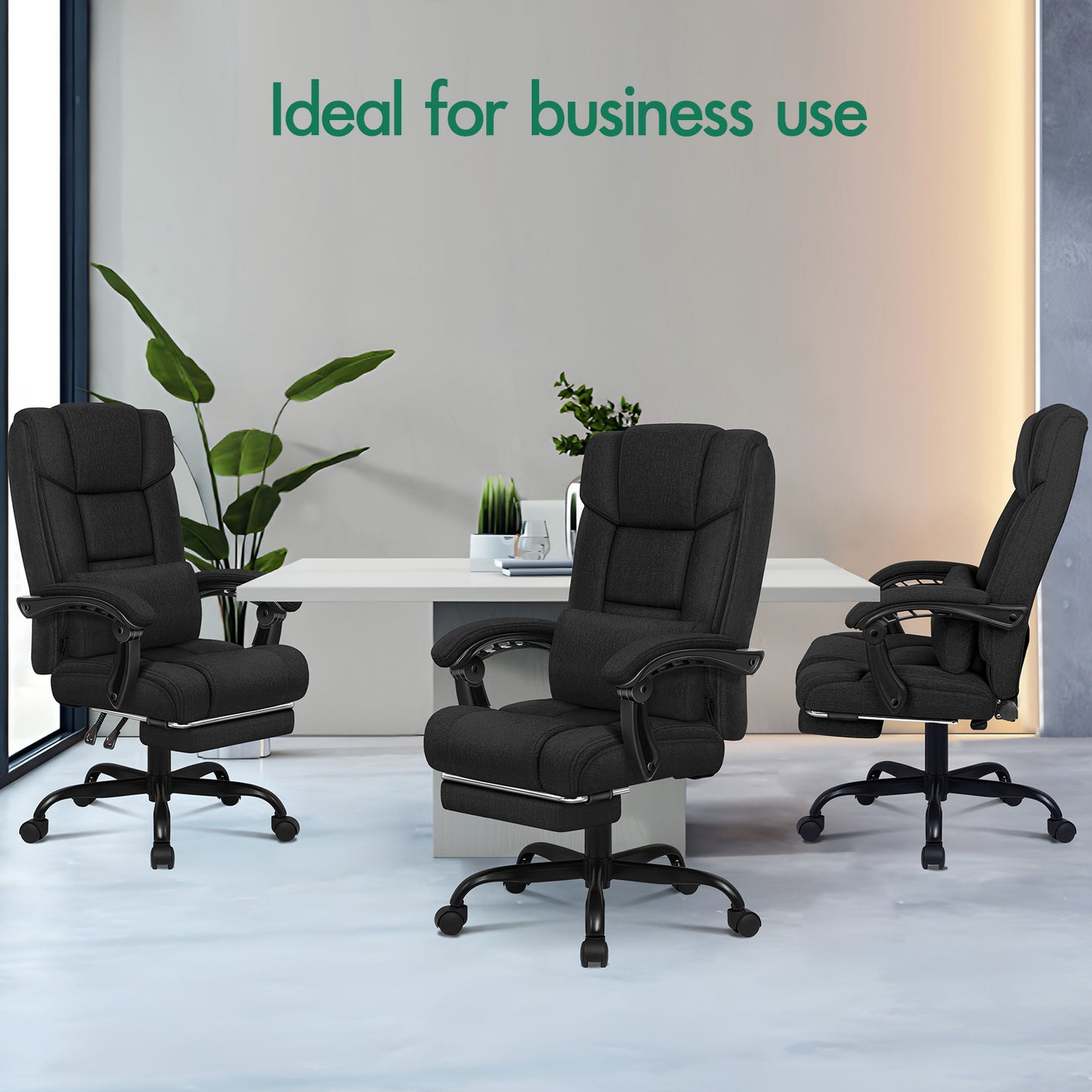 ELFORDSON Office Chair Executive Computer Gaming Fabric Seat Recliner Black