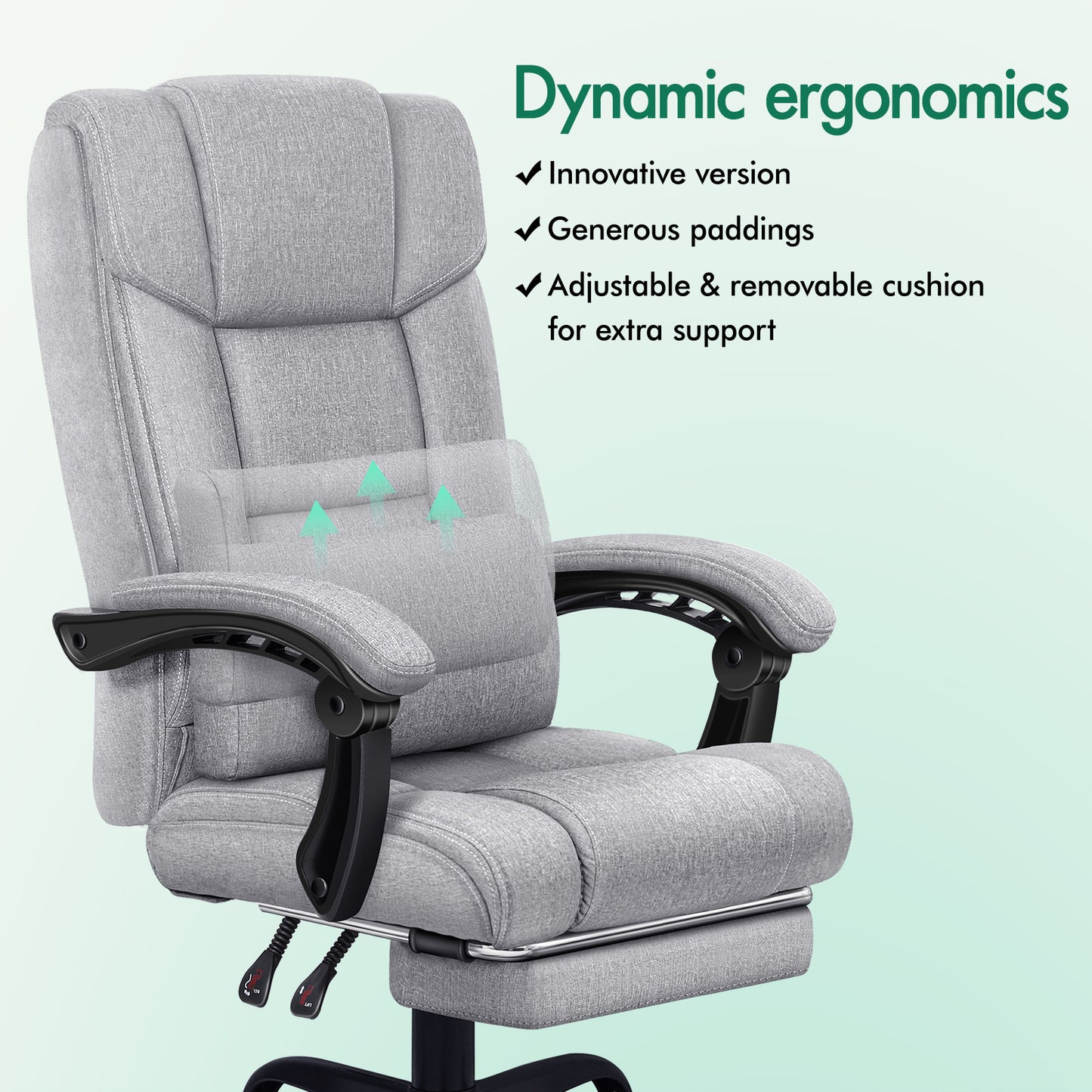 ELFORDSON Office Chair Executive Computer Gaming Fabric Seat Recliner Grey