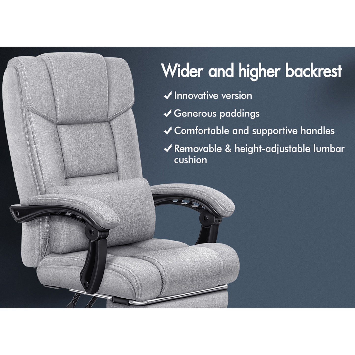 ELFORDSON Office Chair Executive Computer Gaming Fabric Seat Recliner Grey