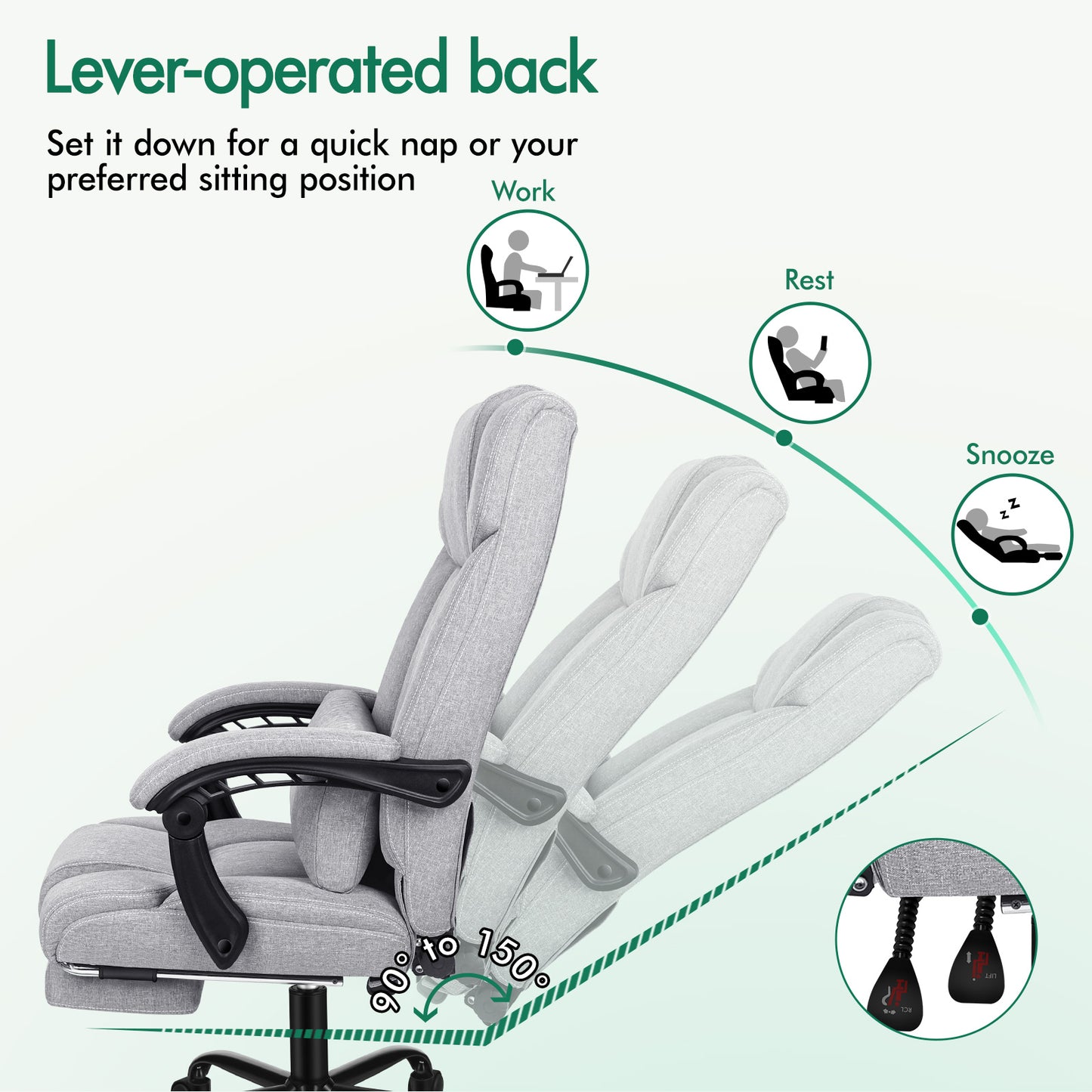 ELFORDSON Office Chair Executive Computer Gaming Fabric Seat Recliner Grey