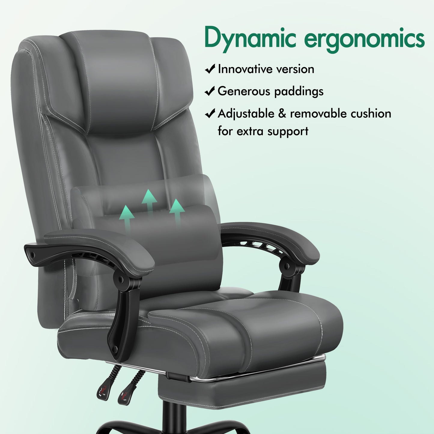 ELFORDSON Office Chair Executive Computer Gaming PU Leather Seat Recliner Grey