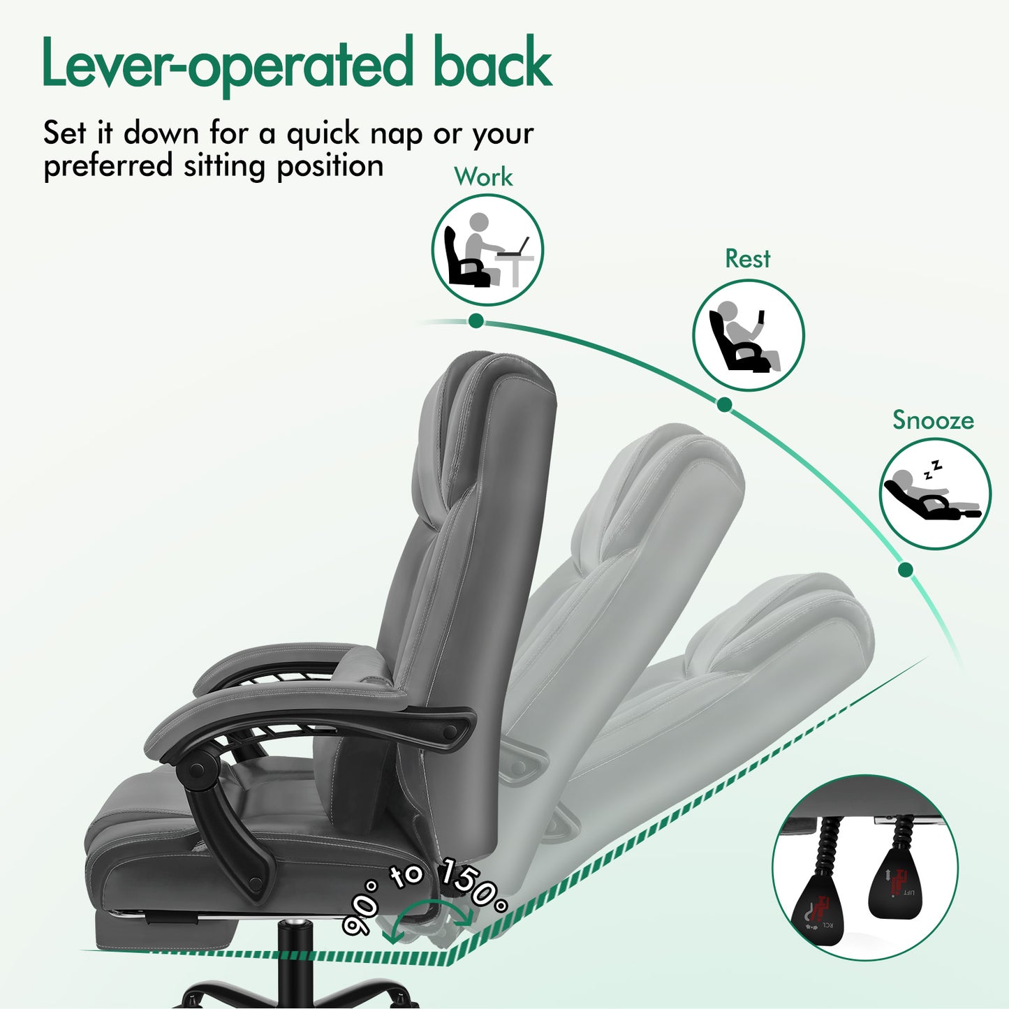 ELFORDSON Office Chair Executive Computer Gaming PU Leather Seat Recliner Grey