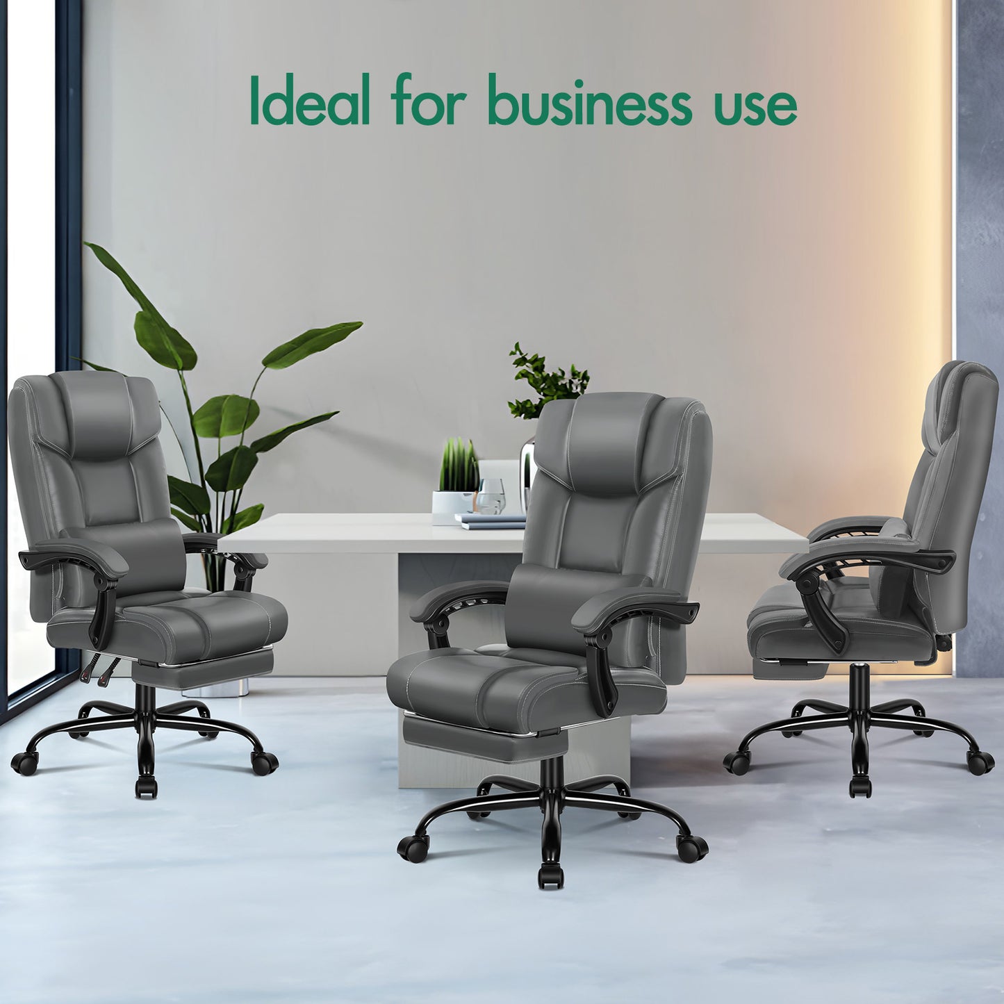 ELFORDSON Office Chair Executive Computer Gaming PU Leather Seat Recliner Grey