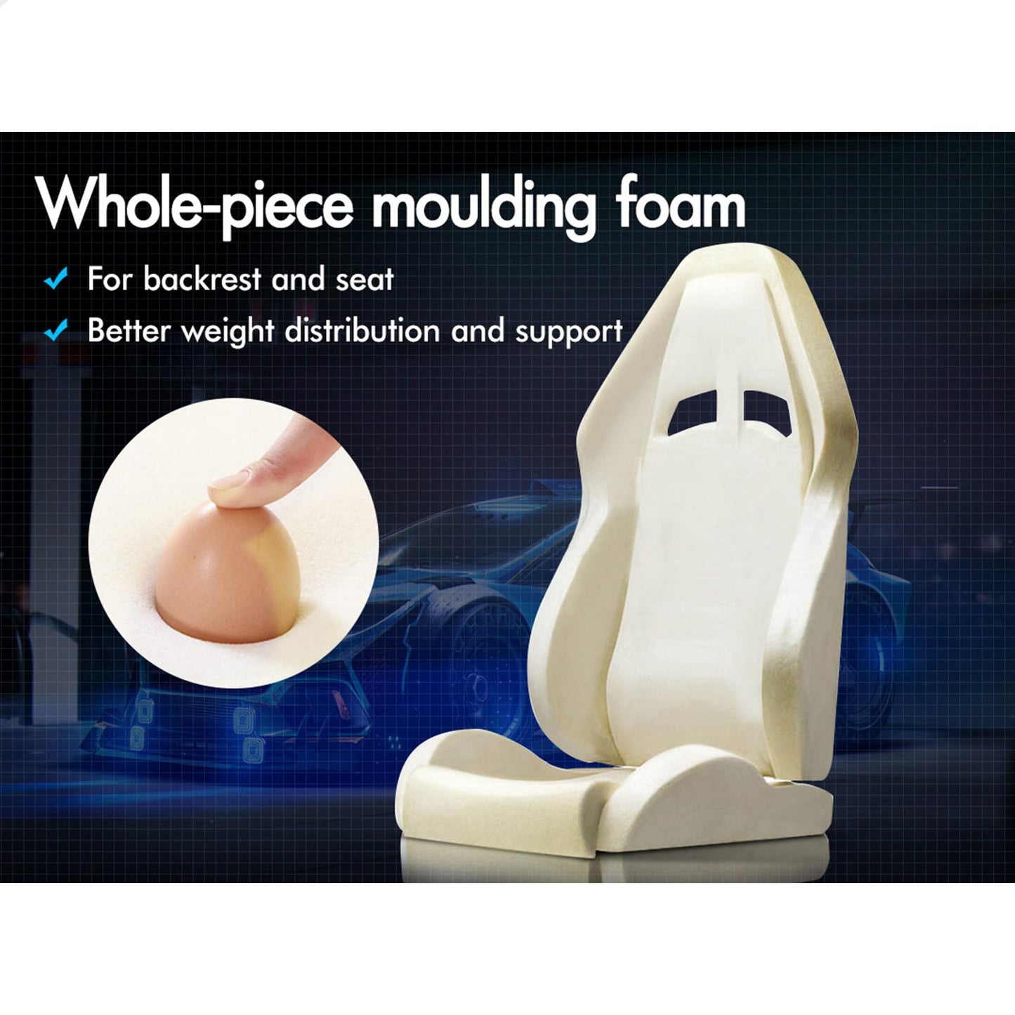 ELFORDSON Gaming Chair Office Massage Computer Fabric Racing Seat Footrest Grey
