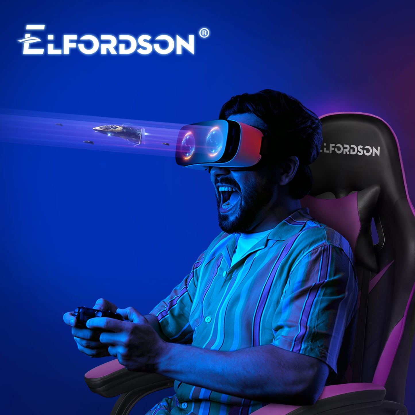 ELFORDSON Gaming Chair Lumbar Massage with Footrest, Purple