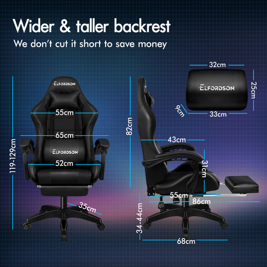 ELFORDSON Gaming Office Chair Extra Large Pillow Racing Executive Footrest Seat