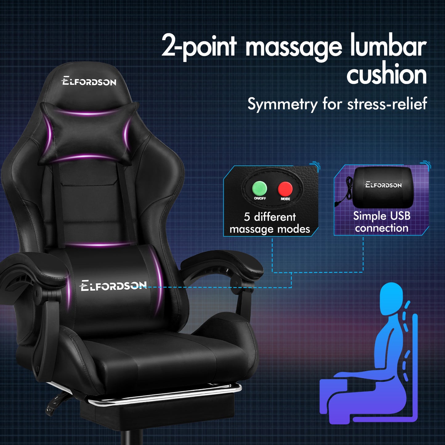 ELFORDSON Gaming Office Chair Extra Large Pillow Racing Executive Footrest Seat