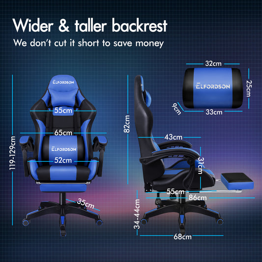 ELFORDSON Gaming Office Chair Extra Large Pillow Racing Executive Footrest Seat