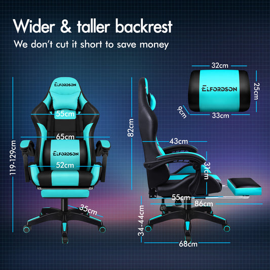 ELFORDSON Gaming Office Chair Extra Large Pillow Racing Executive Footrest Seat