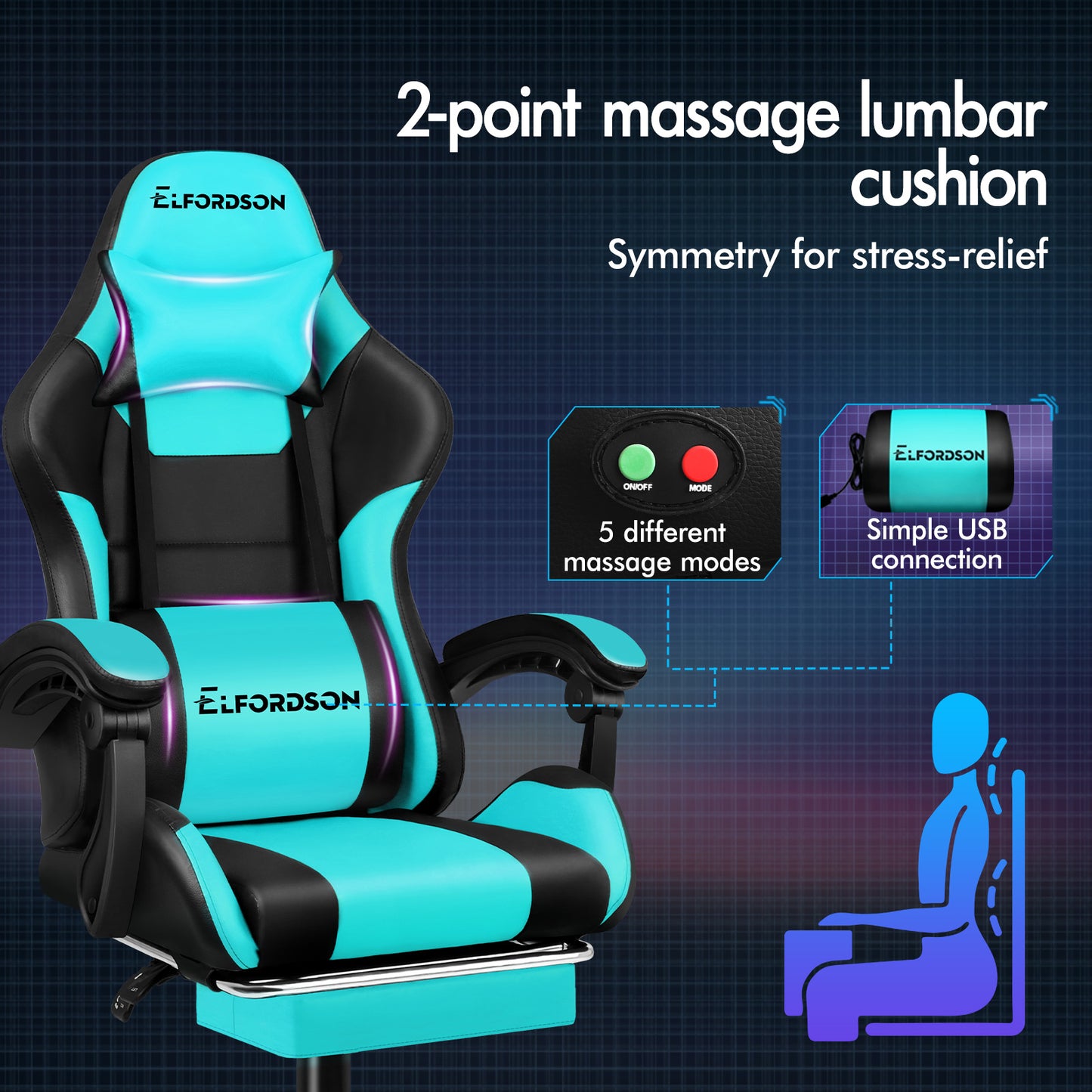 ELFORDSON Gaming Office Chair Extra Large Pillow Racing Executive Footrest Seat