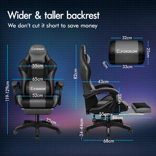 ELFORDSON Gaming Office Chair Extra Large Pillow Racing Executive Footrest Seat