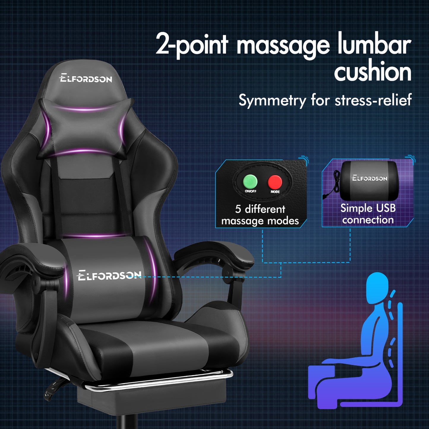 ELFORDSON Gaming Office Chair Extra Large Pillow Racing Executive Footrest Seat