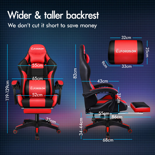 ELFORDSON Gaming Office Chair Extra Large Pillow Racing Executive Footrest Seat
