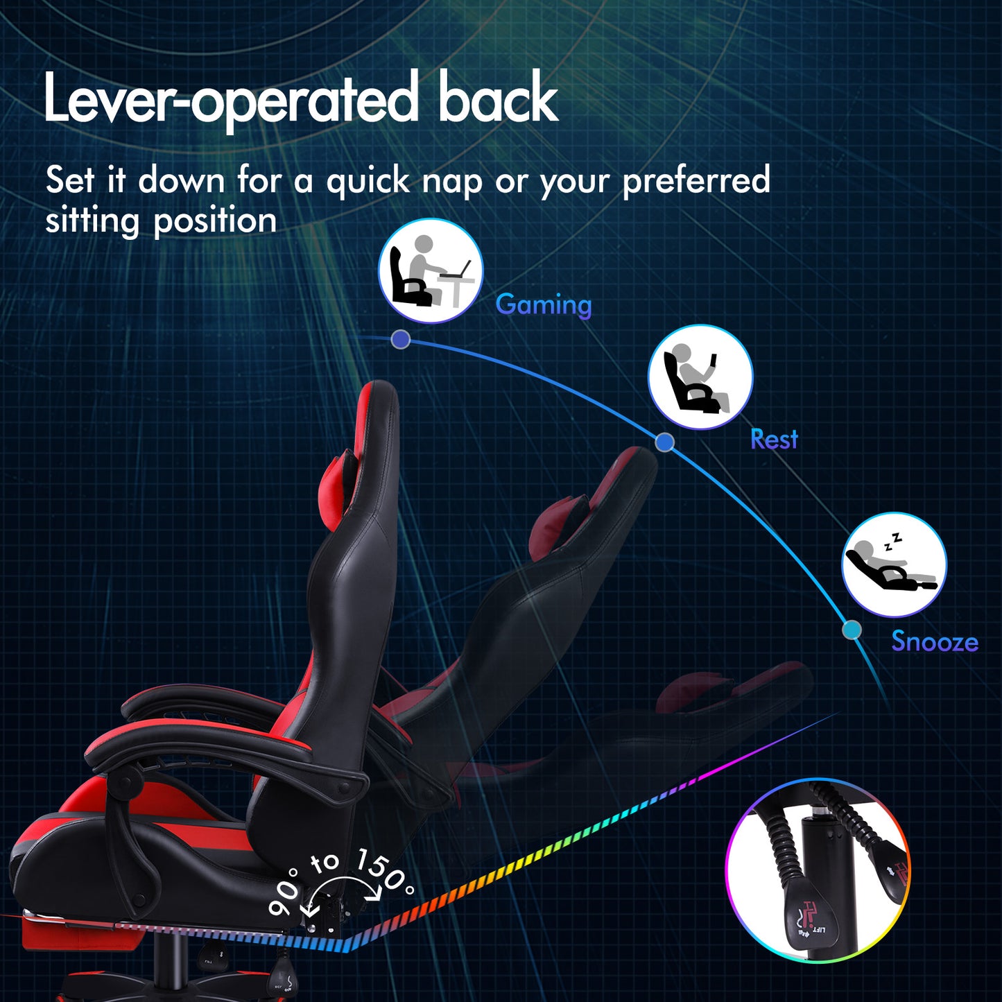 ELFORDSON Gaming Office Chair Extra Large Pillow Racing Executive Footrest Seat