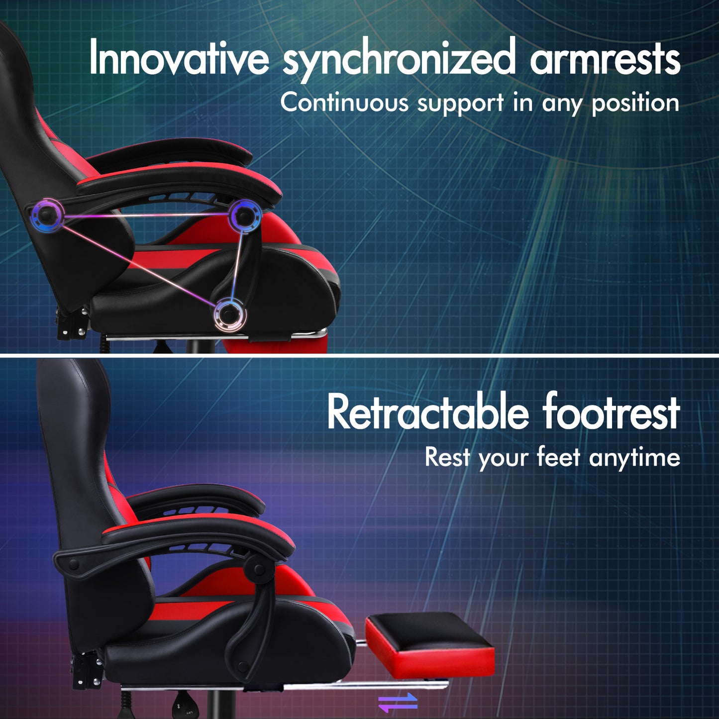 ELFORDSON Gaming Office Chair Extra Large Pillow Racing Executive Footrest Seat