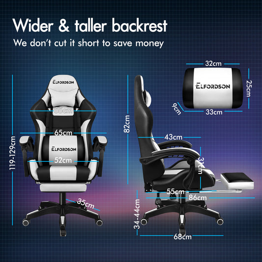 ELFORDSON Gaming Office Chair Extra Large Pillow Racing Executive Footrest Seat