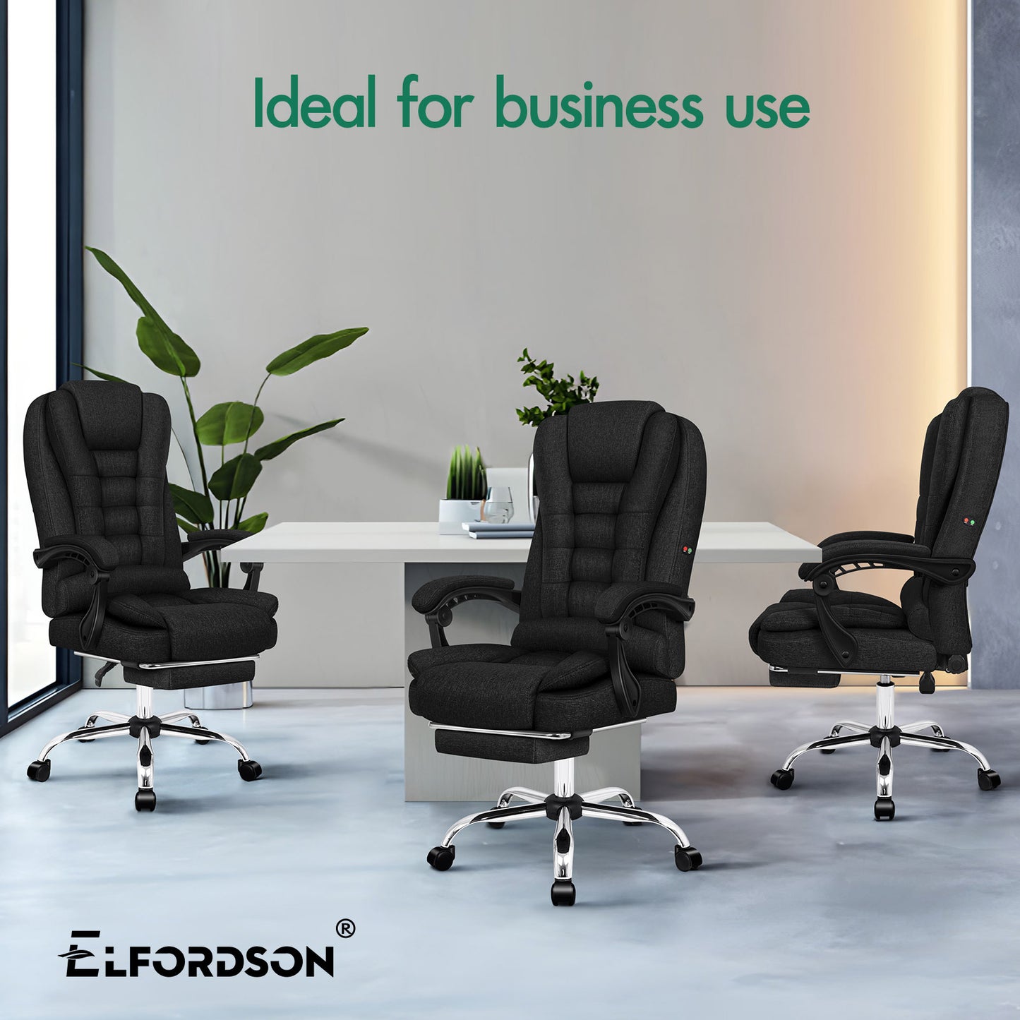 ELFORDSON Massage Office Chair Executive Seat Fabric Black