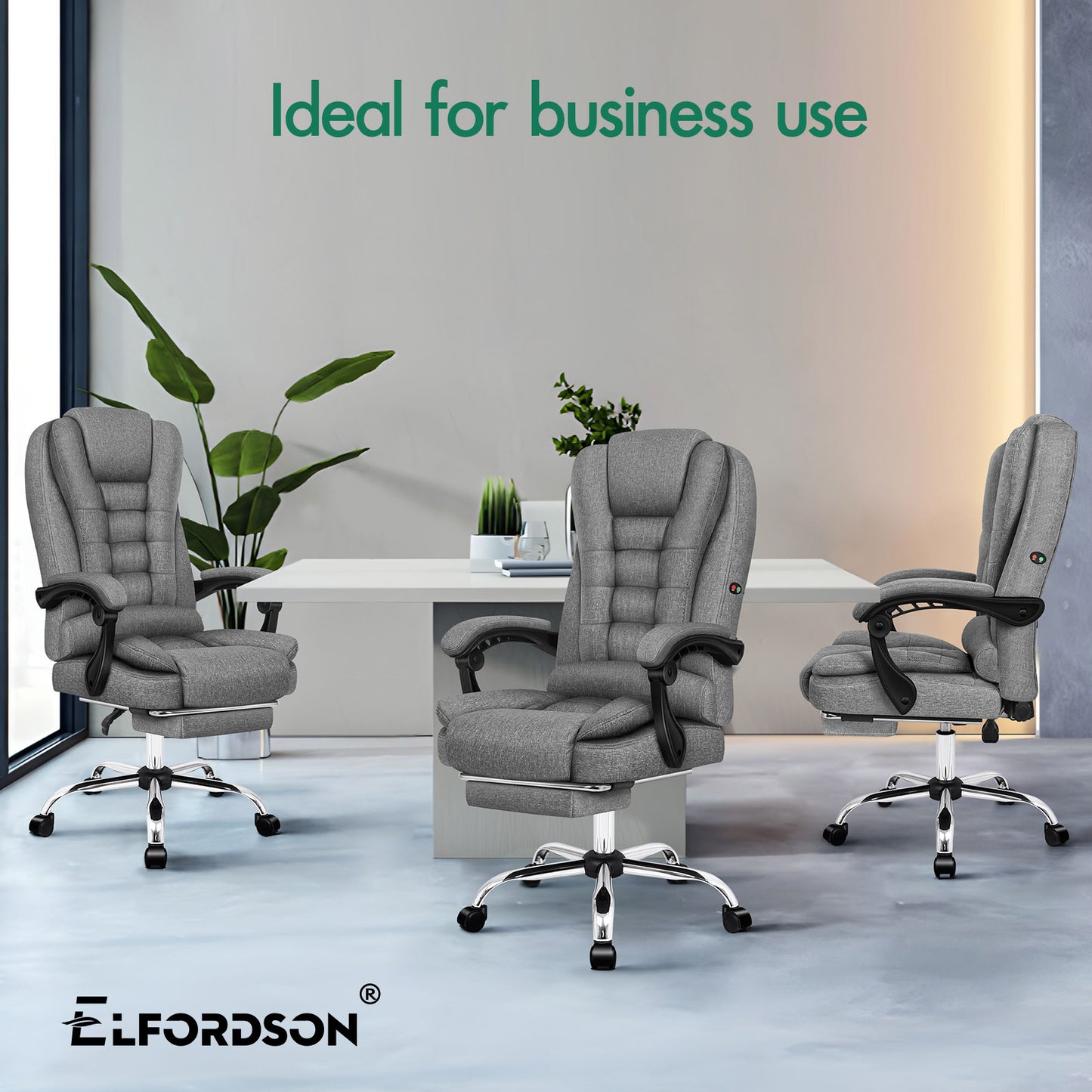 ELFORDSON Massage Office Chair Executive Seat Fabric Grey