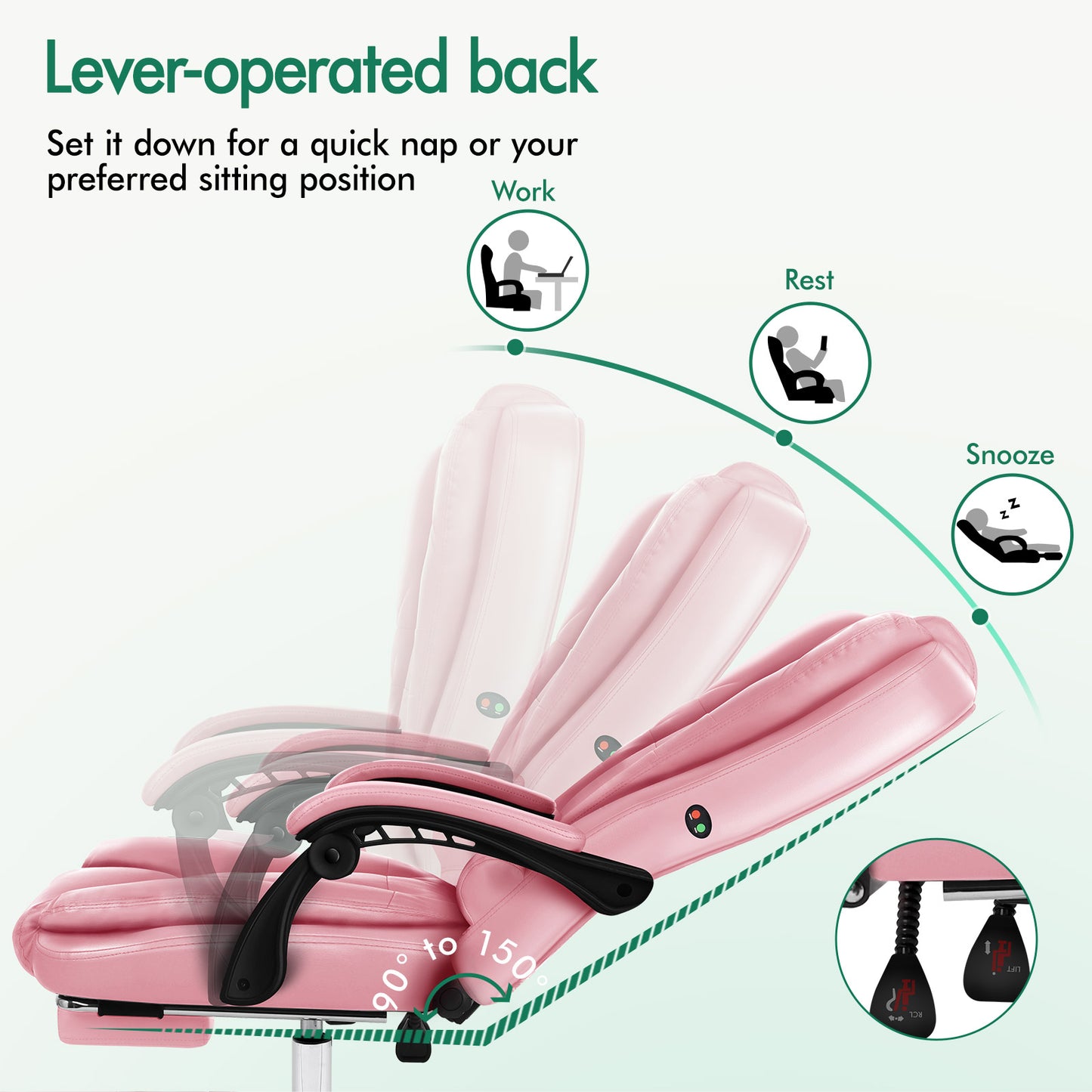 ELFORDSON Massage Office Chair Gaming Executive Seat PU Leather Pink