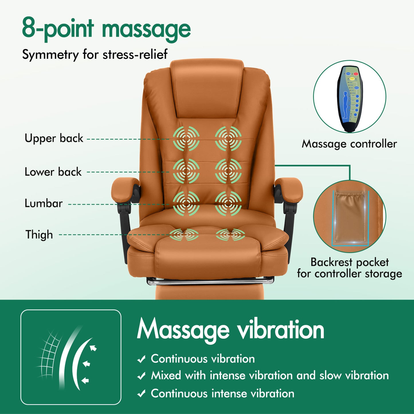 ELFORDSON Office Chair with 8-Point Massage and Heat Function, Brown