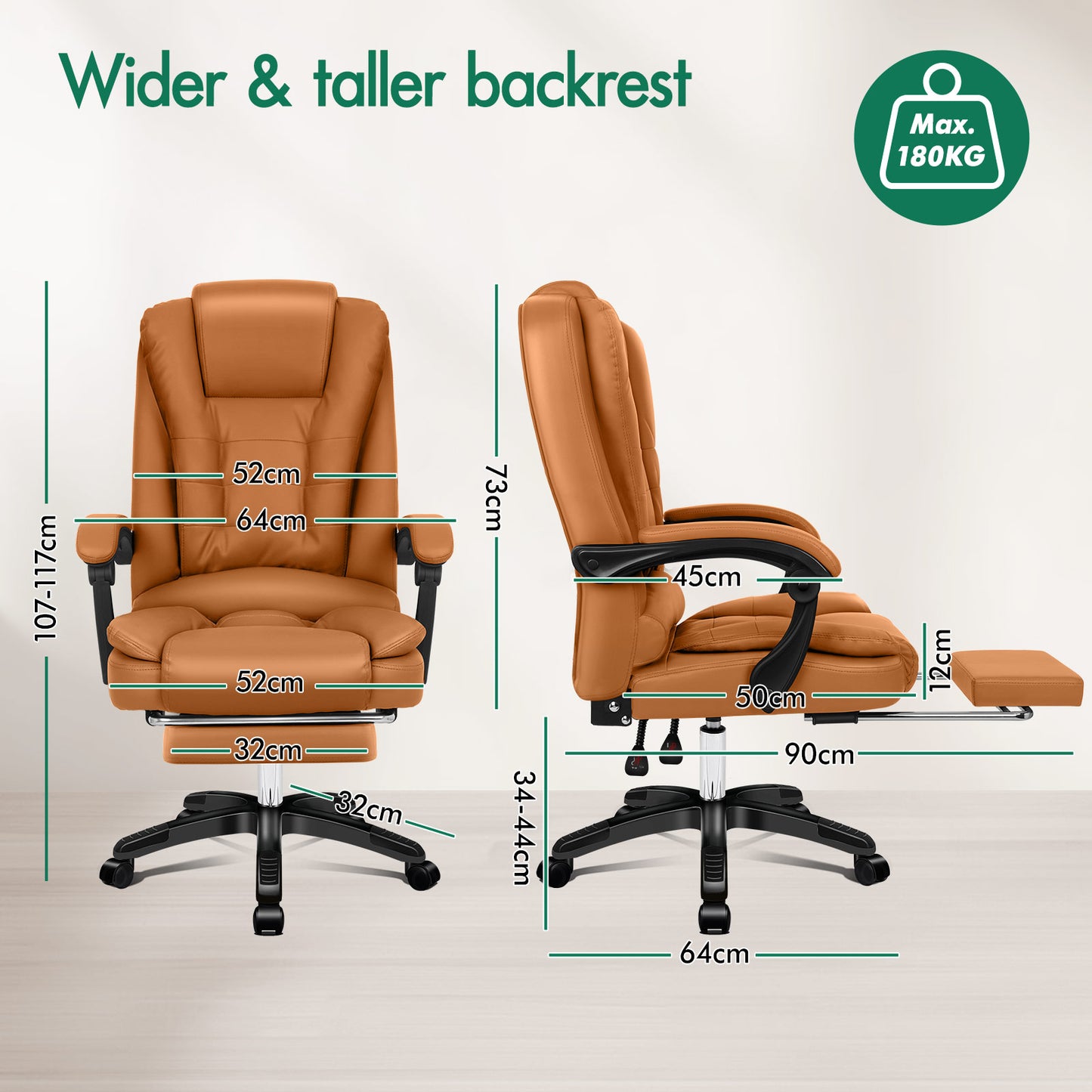 ELFORDSON Office Chair with 8-Point Massage and Heat Function, Brown