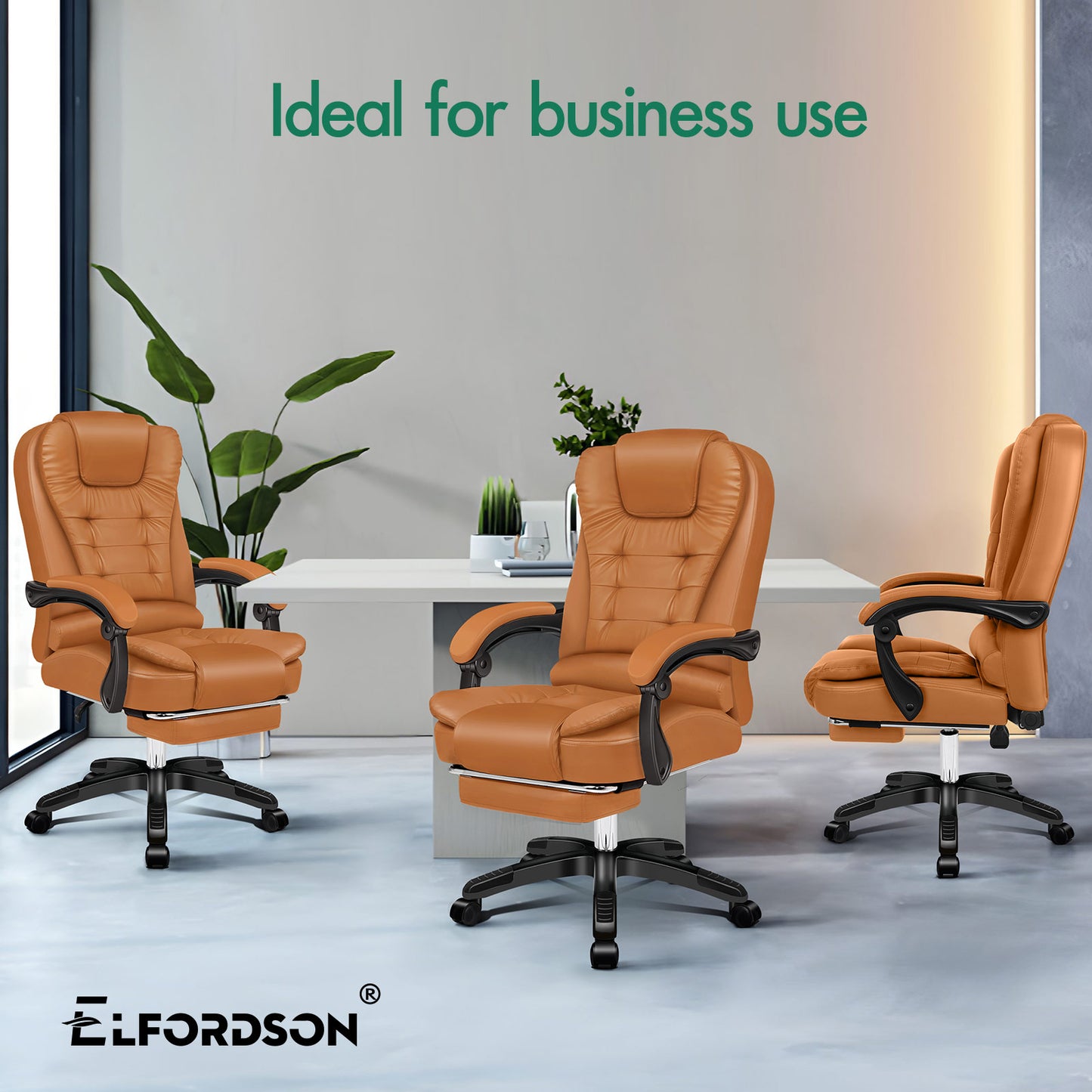 ELFORDSON Office Chair with 8-Point Massage and Heat Function, Brown