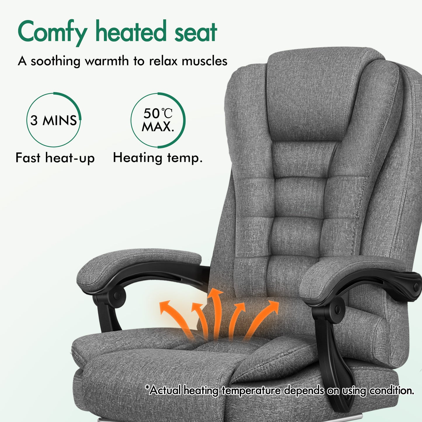 ELFORDSON Massage Office Chair Heated Seat Executive Gaming Racer, Fabric Grey