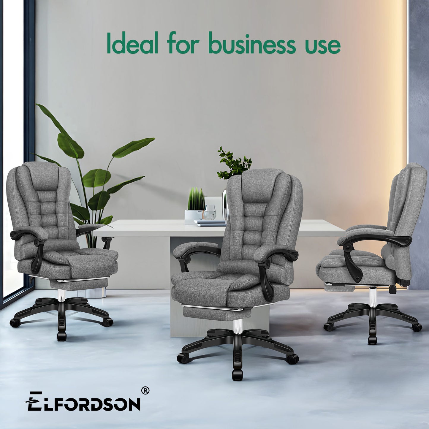 ELFORDSON Massage Office Chair Heated Seat Executive Gaming Racer, Fabric Grey