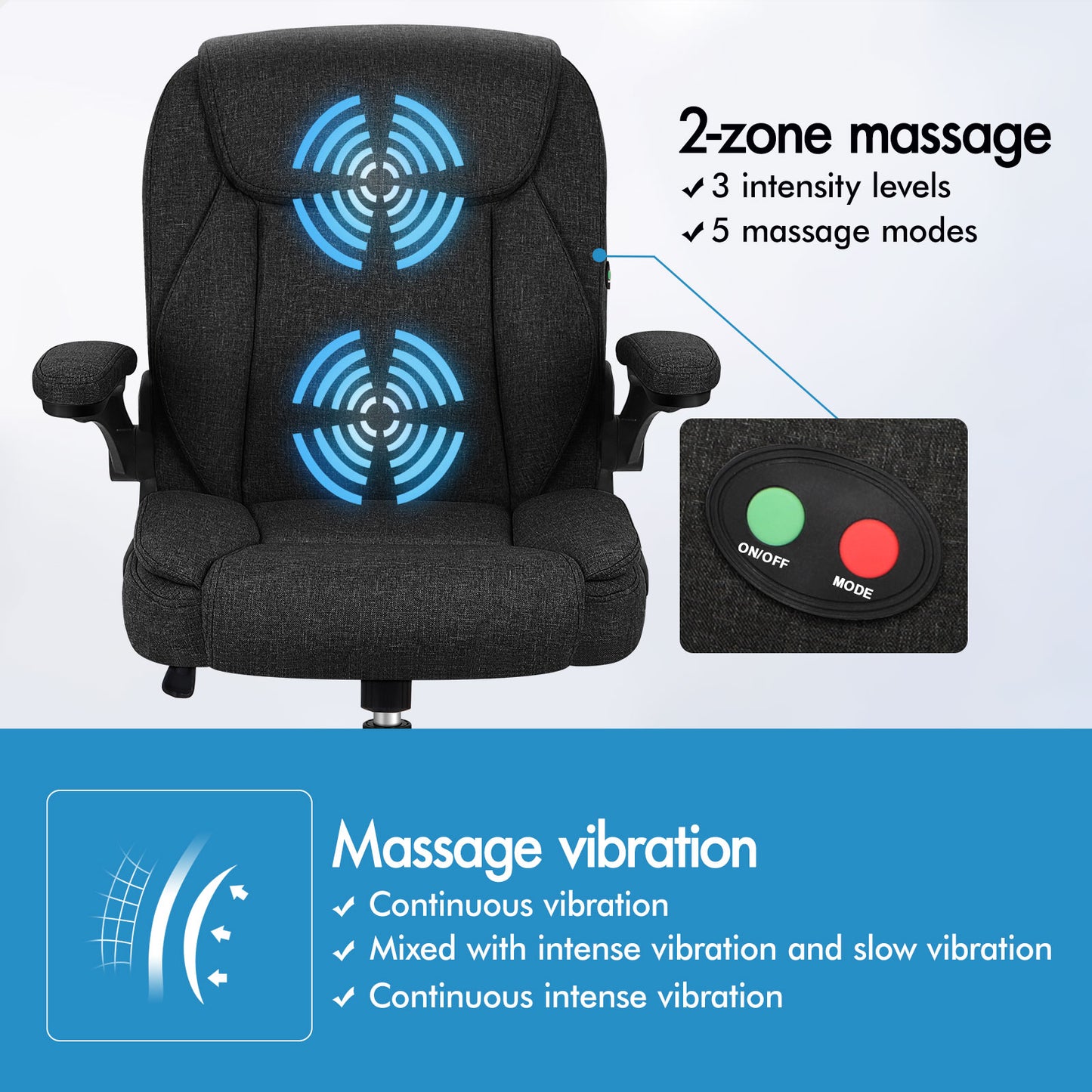 ELFORDSON Massage Office Chair Executive Computer Gaming Seat Linen Fabric Black