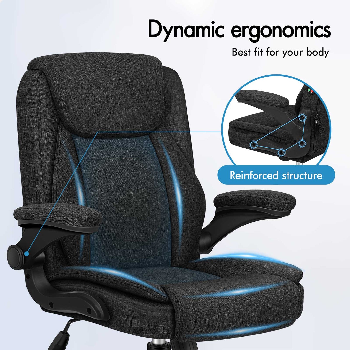 ELFORDSON Massage Office Chair Executive Computer Gaming Seat Linen Fabric Black