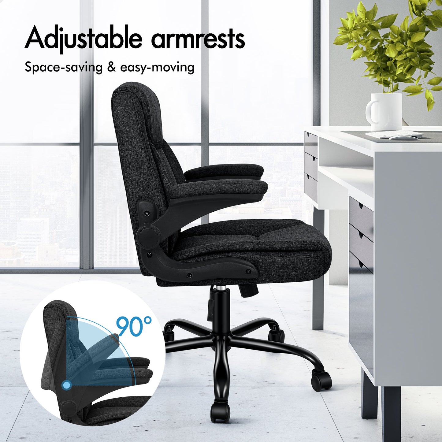ELFORDSON Massage Office Chair Executive Computer Gaming Seat Linen Fabric Black