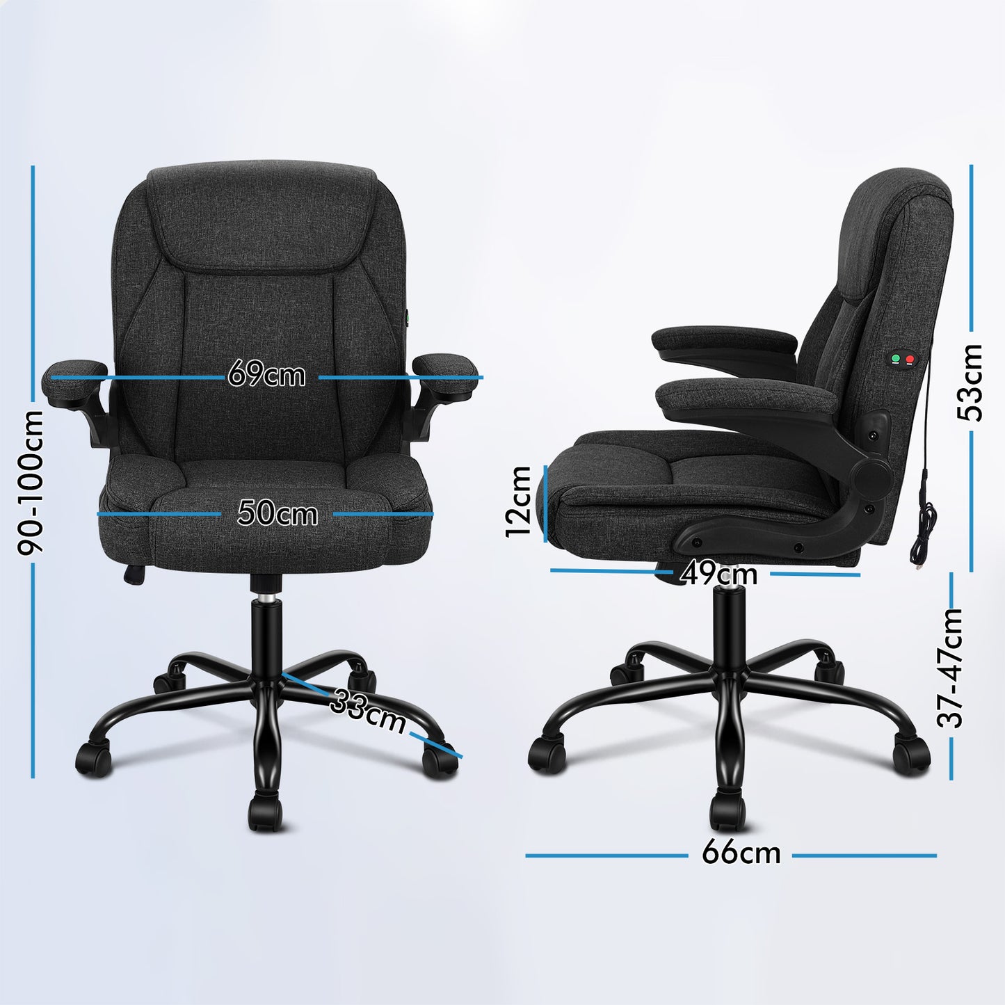 ELFORDSON Massage Office Chair Executive Computer Gaming Seat Linen Fabric Black