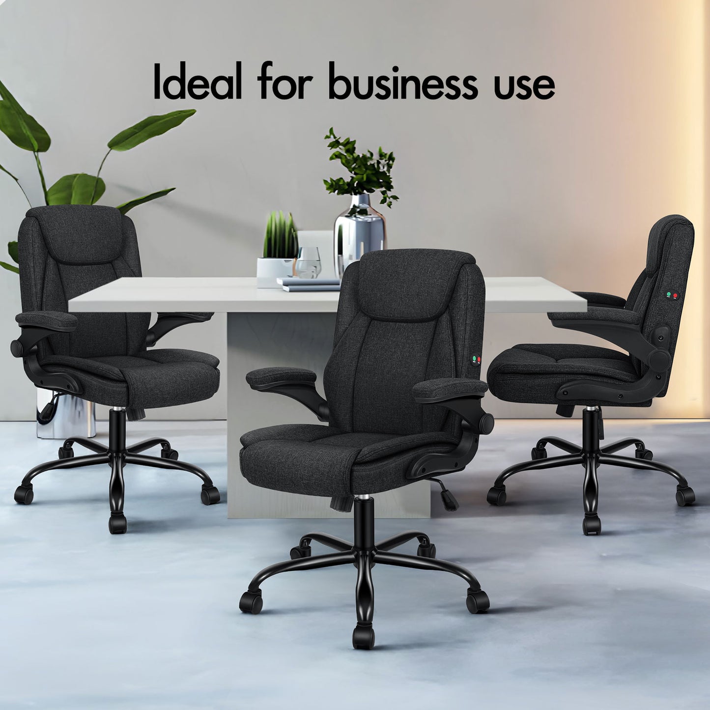 ELFORDSON Massage Office Chair Executive Computer Gaming Seat Linen Fabric Black