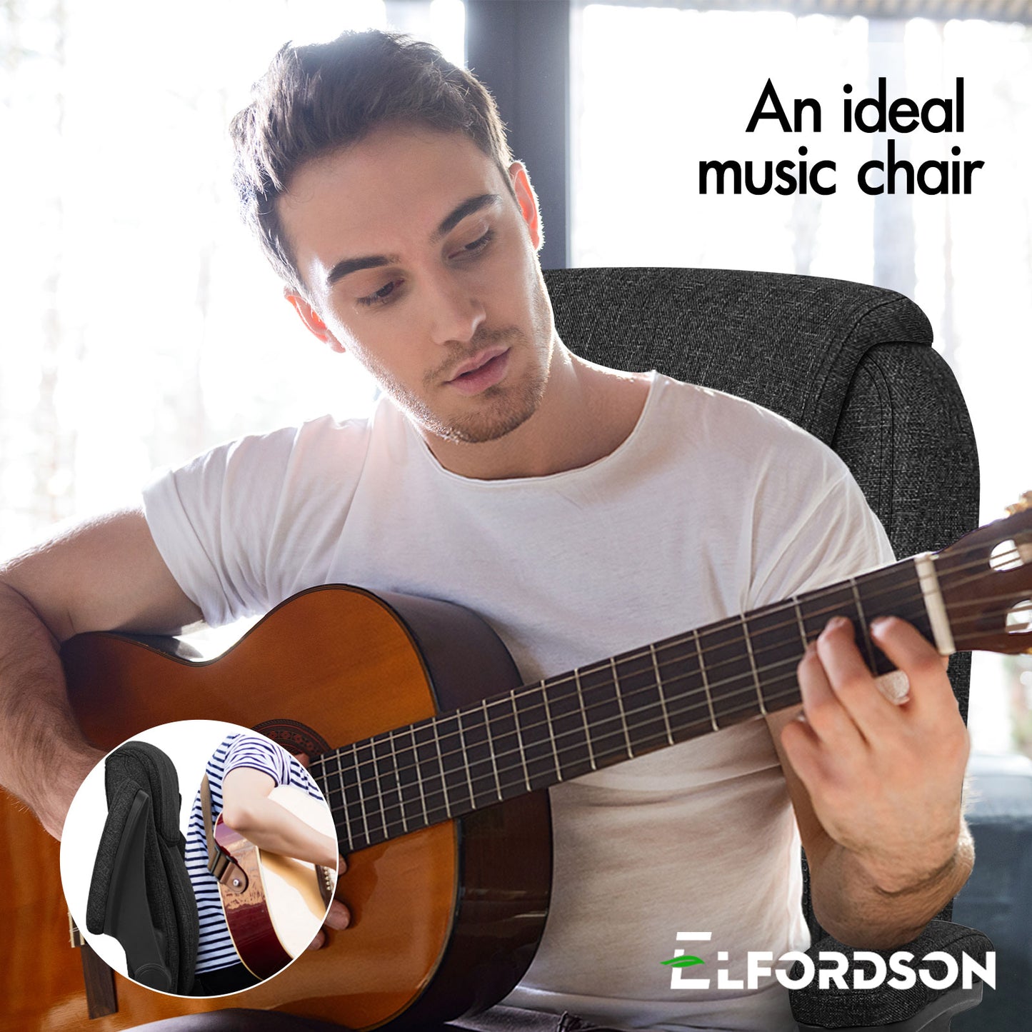 ELFORDSON Massage Office Chair Executive Computer Gaming Seat Linen Fabric Black