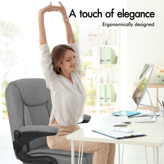ELFORDSON Massage Office Chair Executive Computer Gaming Seat Linen Fabric Grey