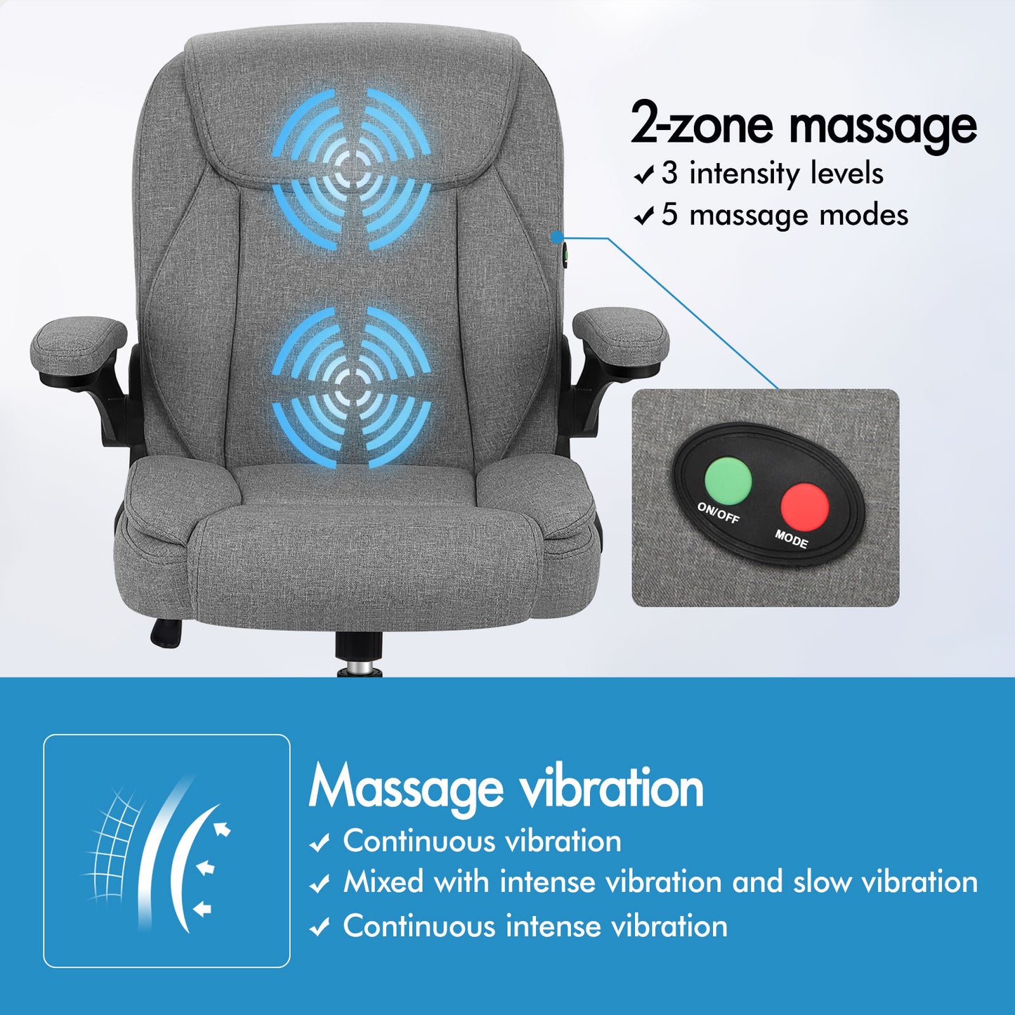 ELFORDSON Massage Office Chair Executive Computer Gaming Seat Linen Fabric Grey
