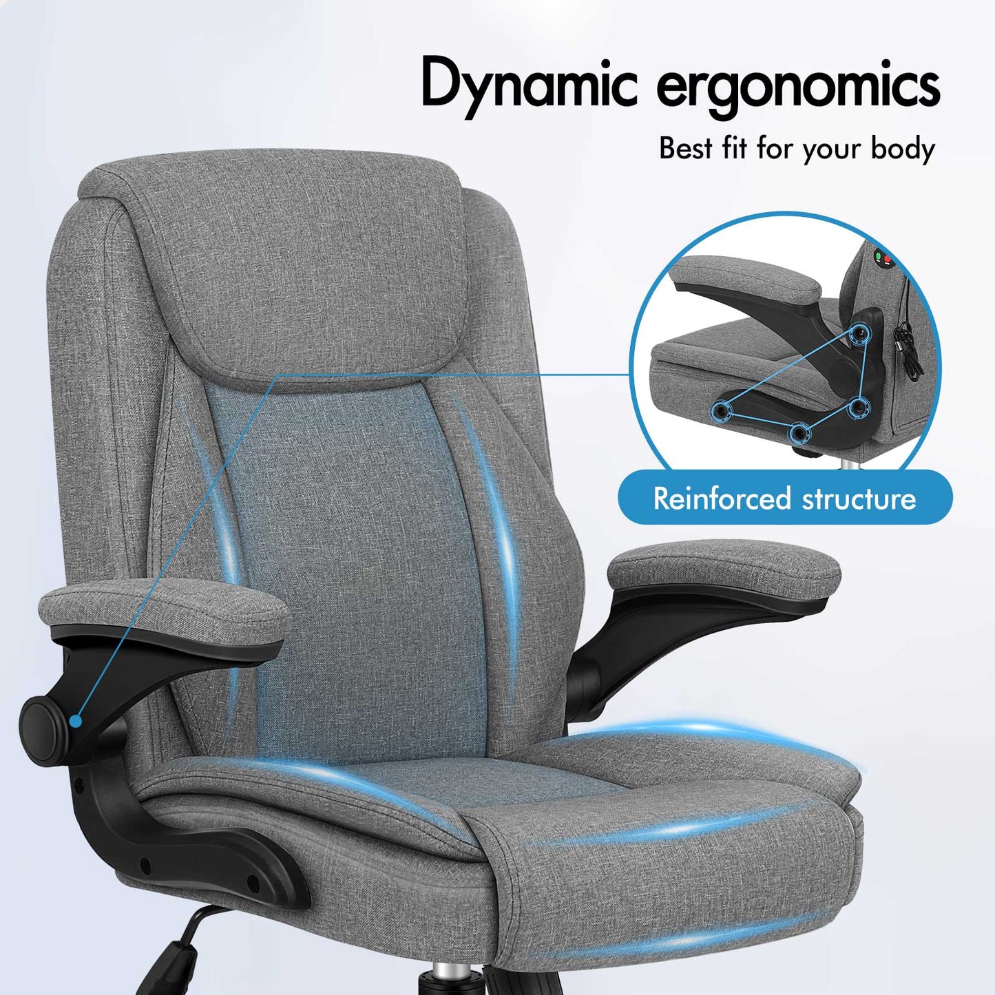 ELFORDSON Massage Office Chair Executive Computer Gaming Seat Linen Fabric Grey