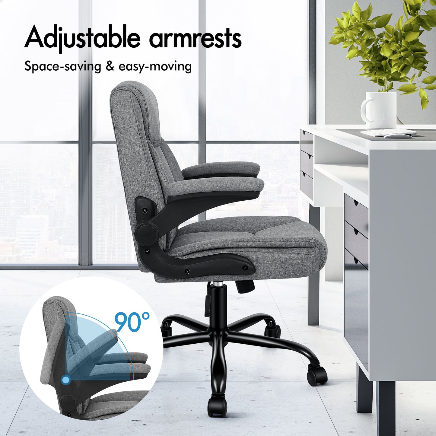 ELFORDSON Massage Office Chair Executive Computer Gaming Seat Linen Fabric Grey