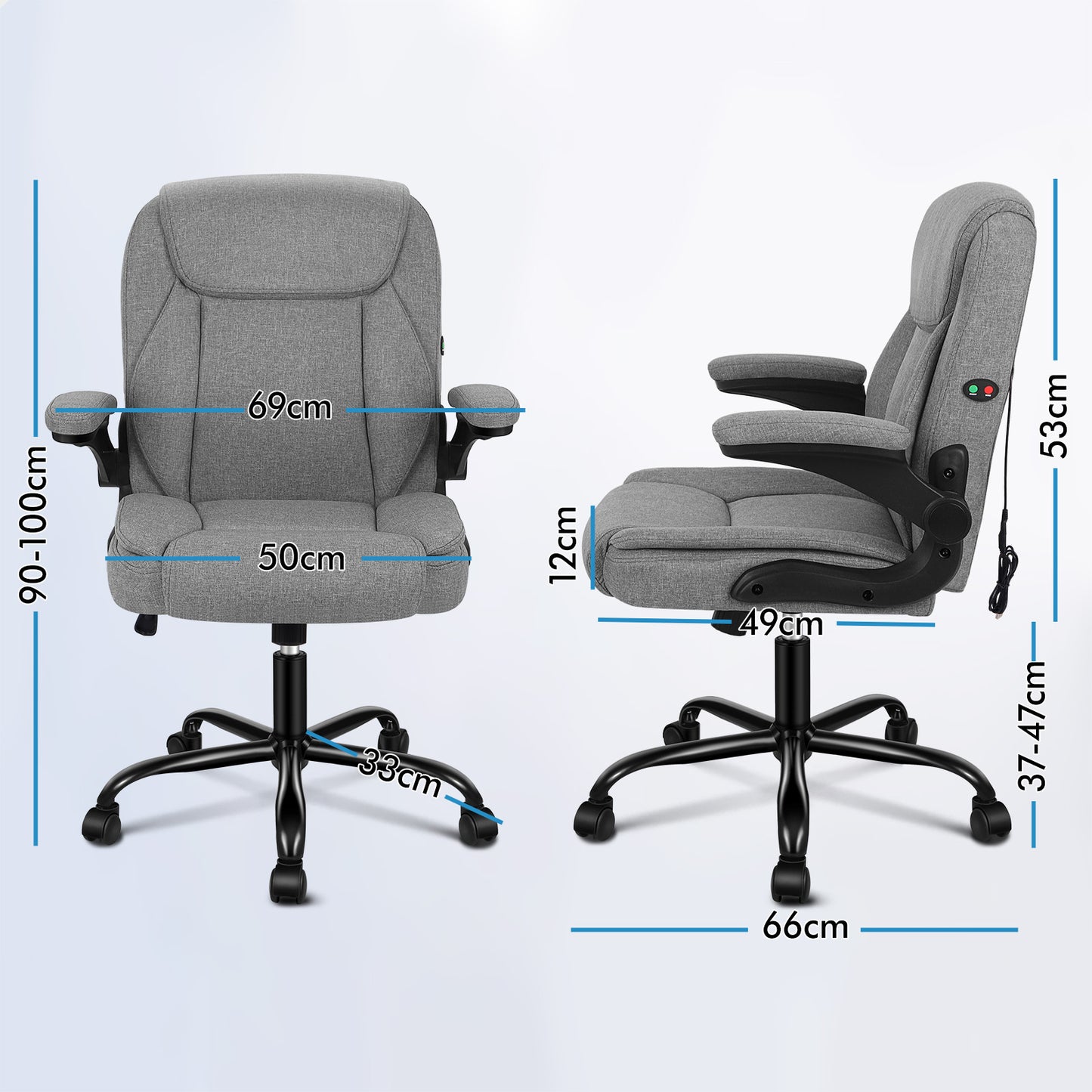 ELFORDSON Massage Office Chair Executive Computer Gaming Seat Linen Fabric Grey