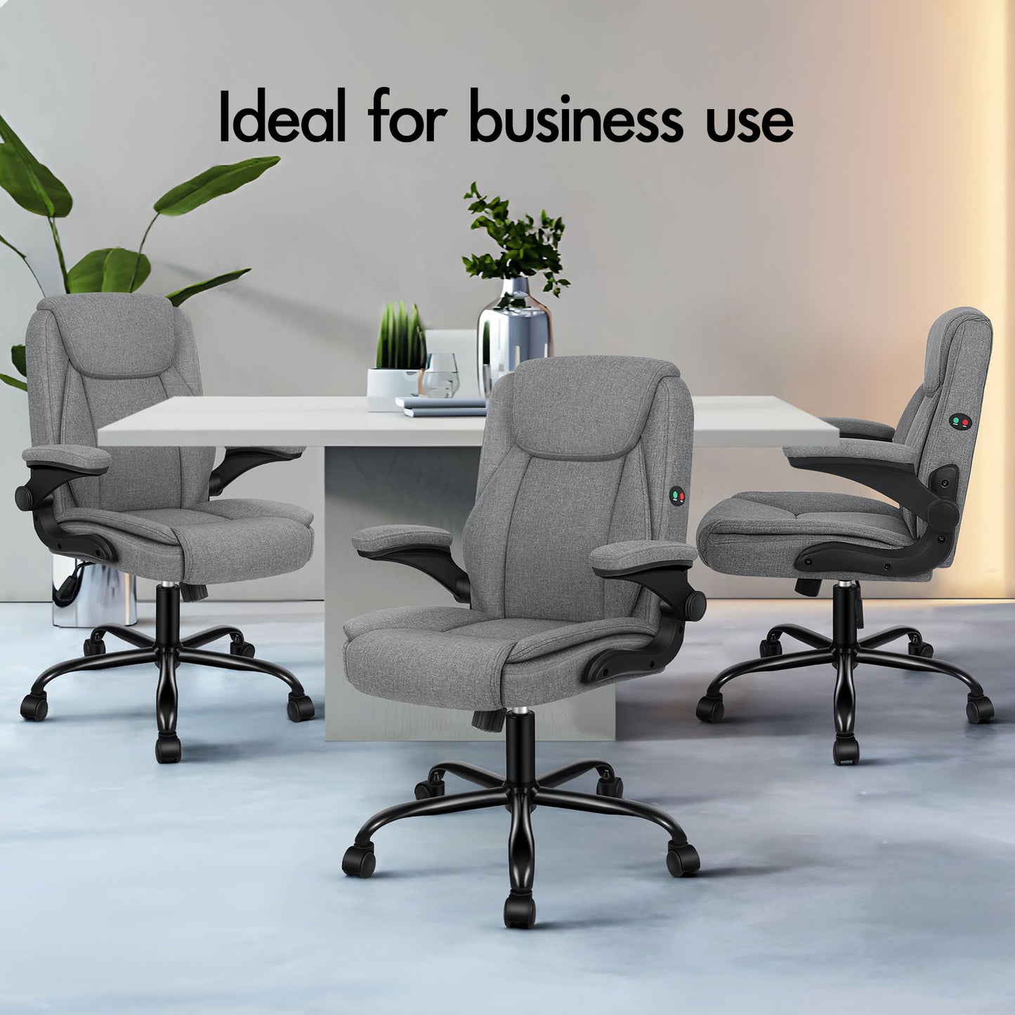 ELFORDSON Massage Office Chair Executive Computer Gaming Seat Linen Fabric Grey