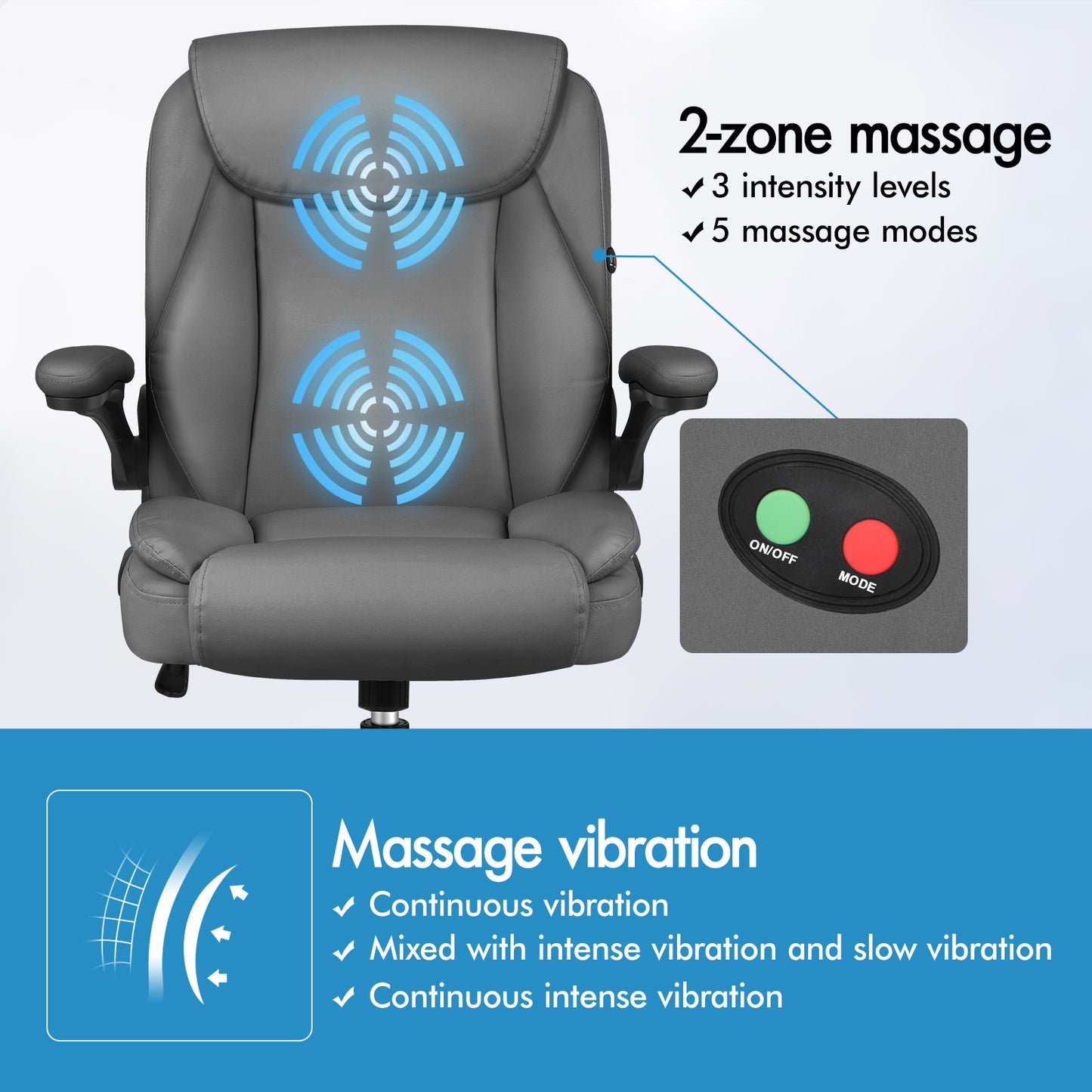 ELFORDSON Massage Office Chair Executive Computer Gaming Seat PU Leather Grey