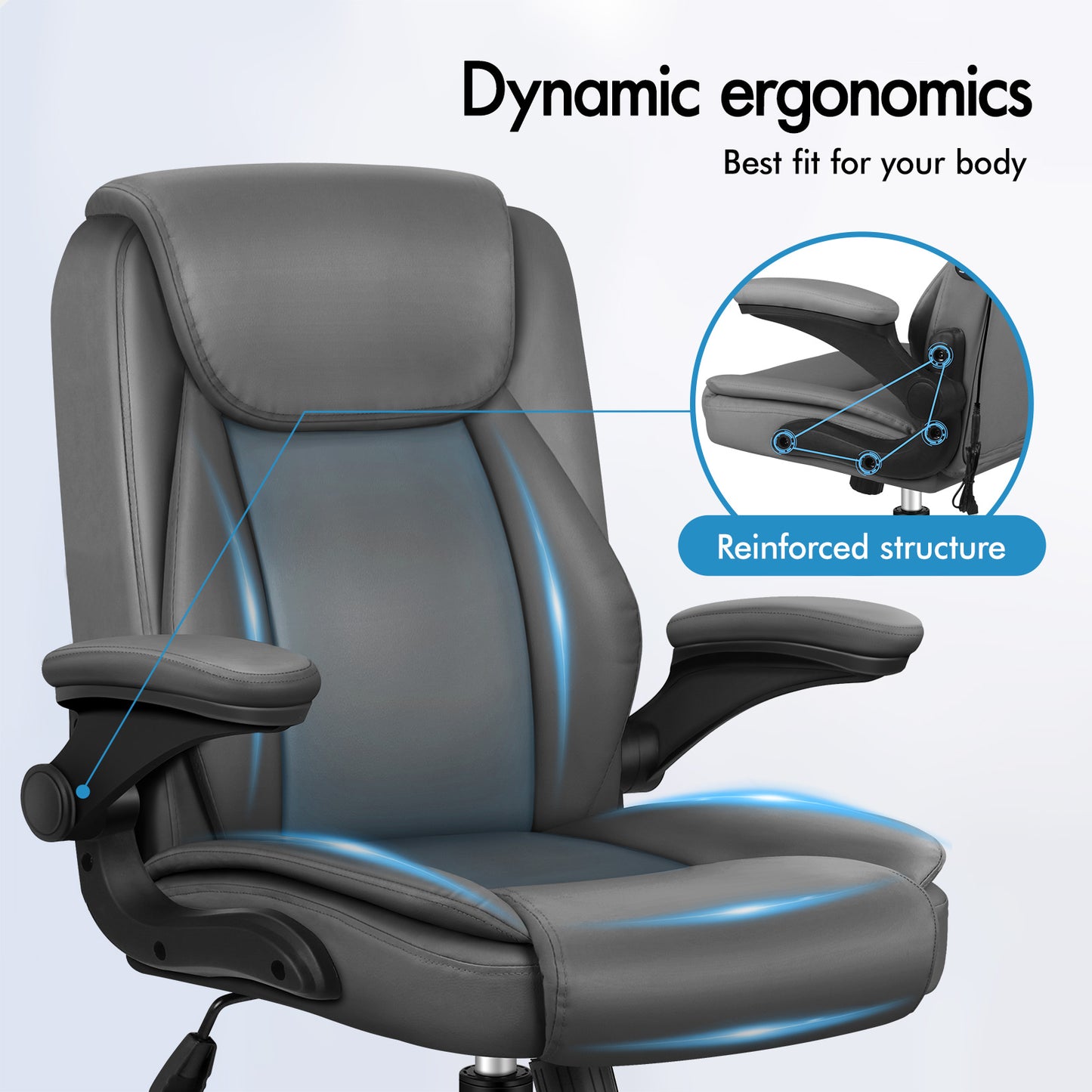 ELFORDSON Massage Office Chair Executive Computer Gaming Seat PU Leather Grey
