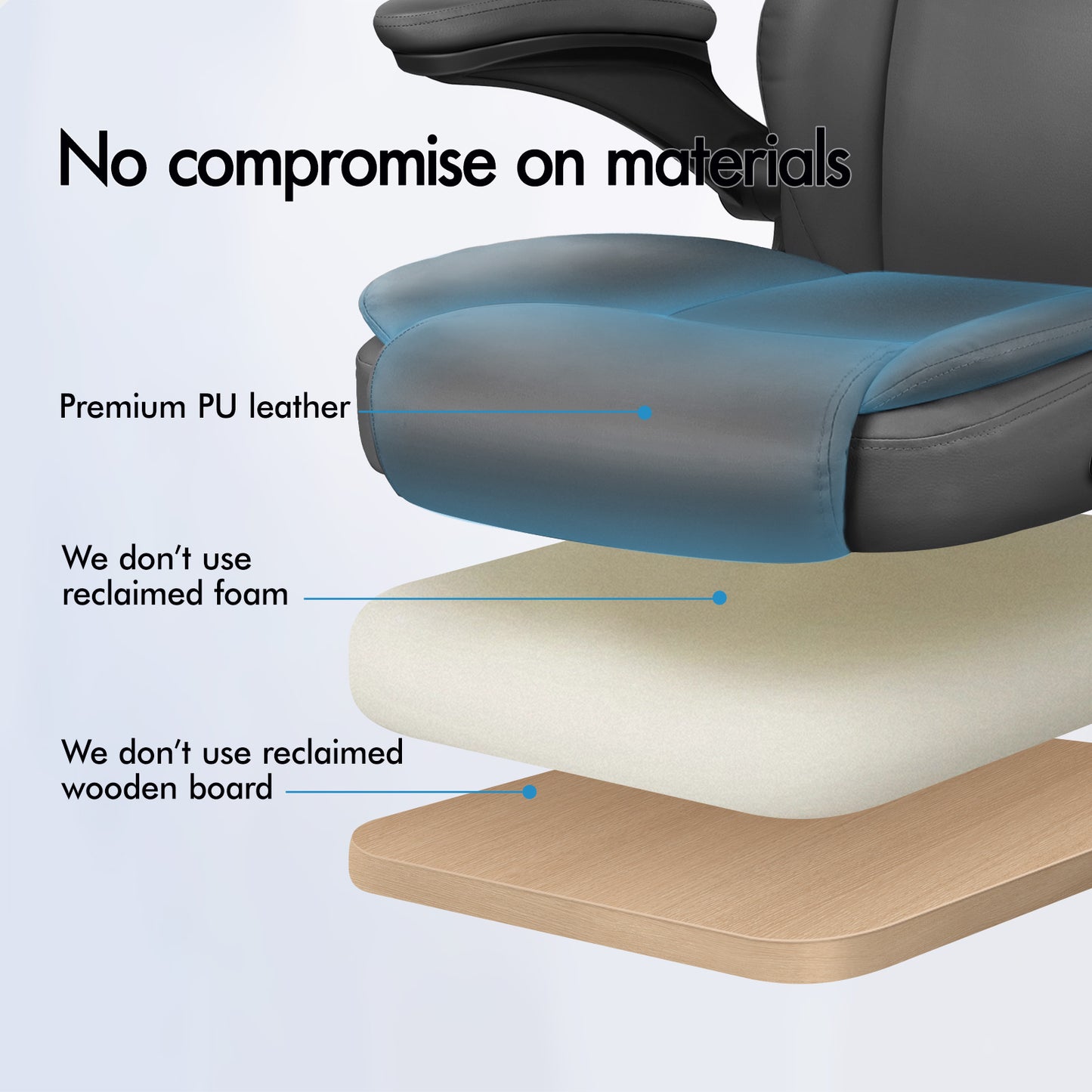ELFORDSON Massage Office Chair Executive Computer Gaming Seat PU Leather Grey