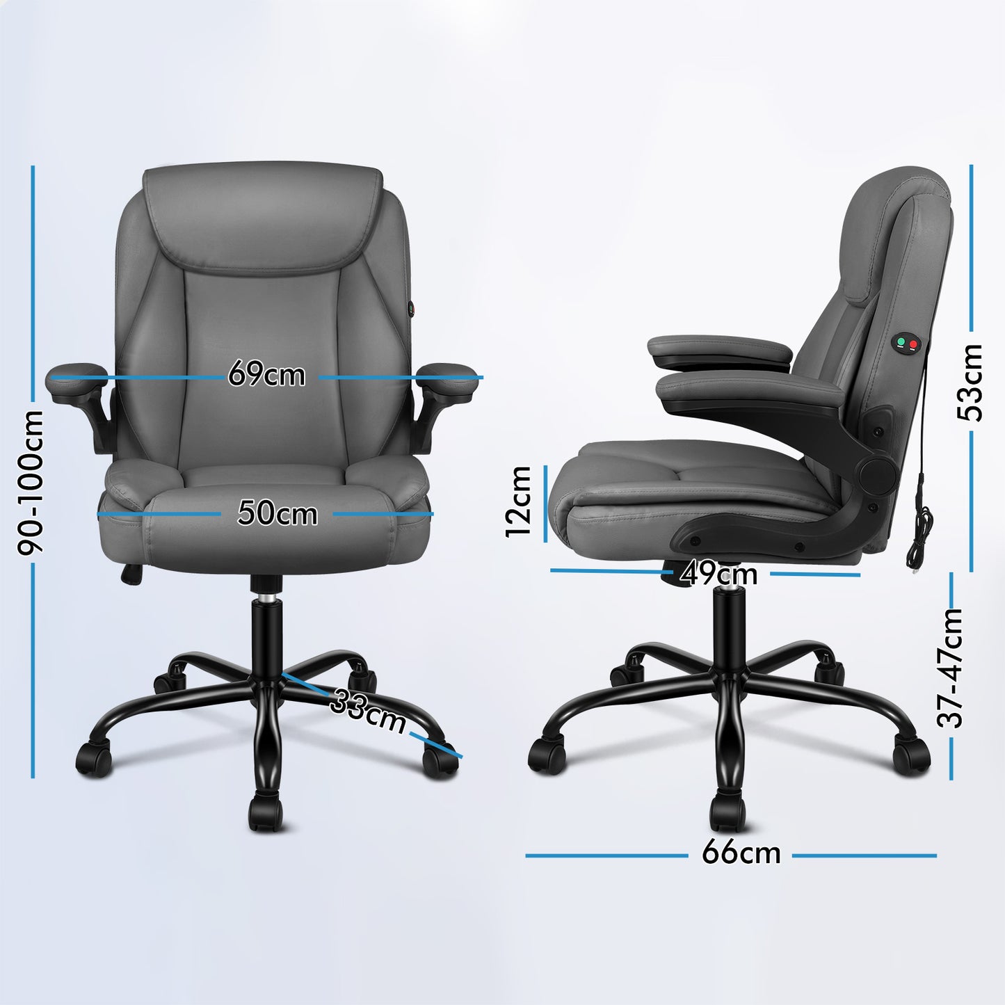ELFORDSON Massage Office Chair Executive Computer Gaming Seat PU Leather Grey